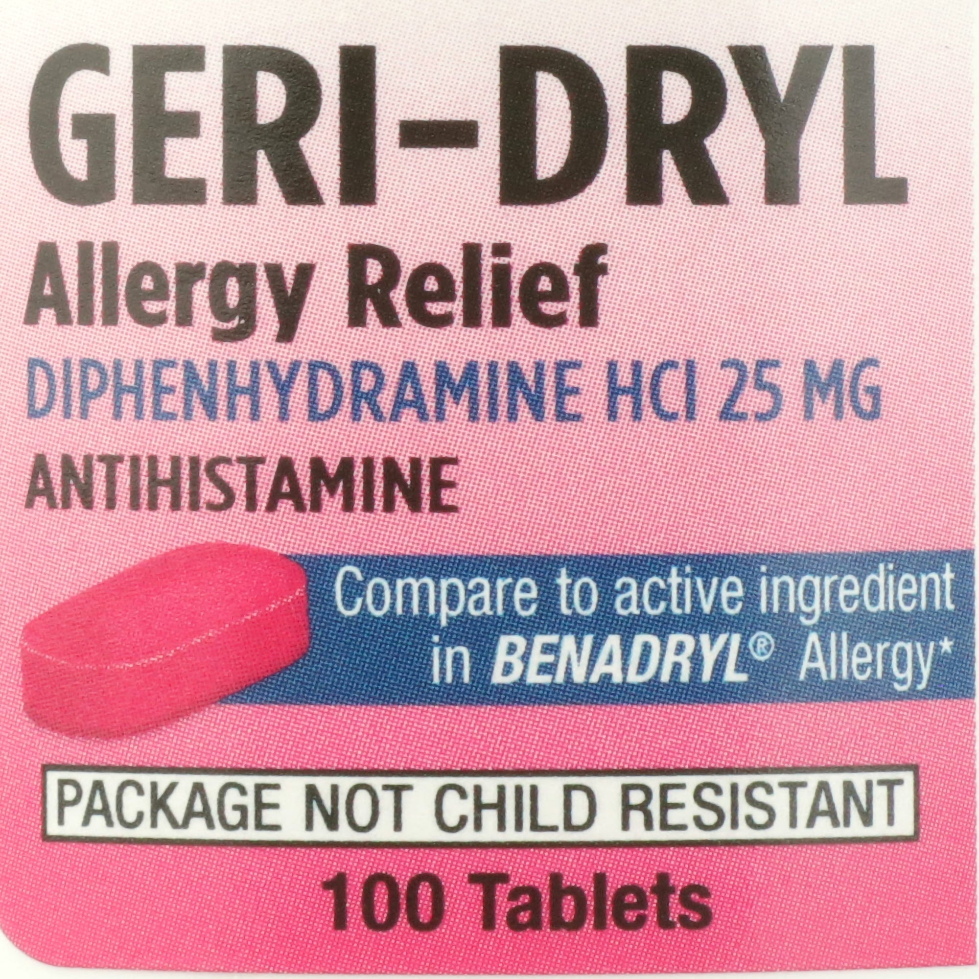 Geri-Dryl Allergy Relief 25mg 100 Tablet Bottle