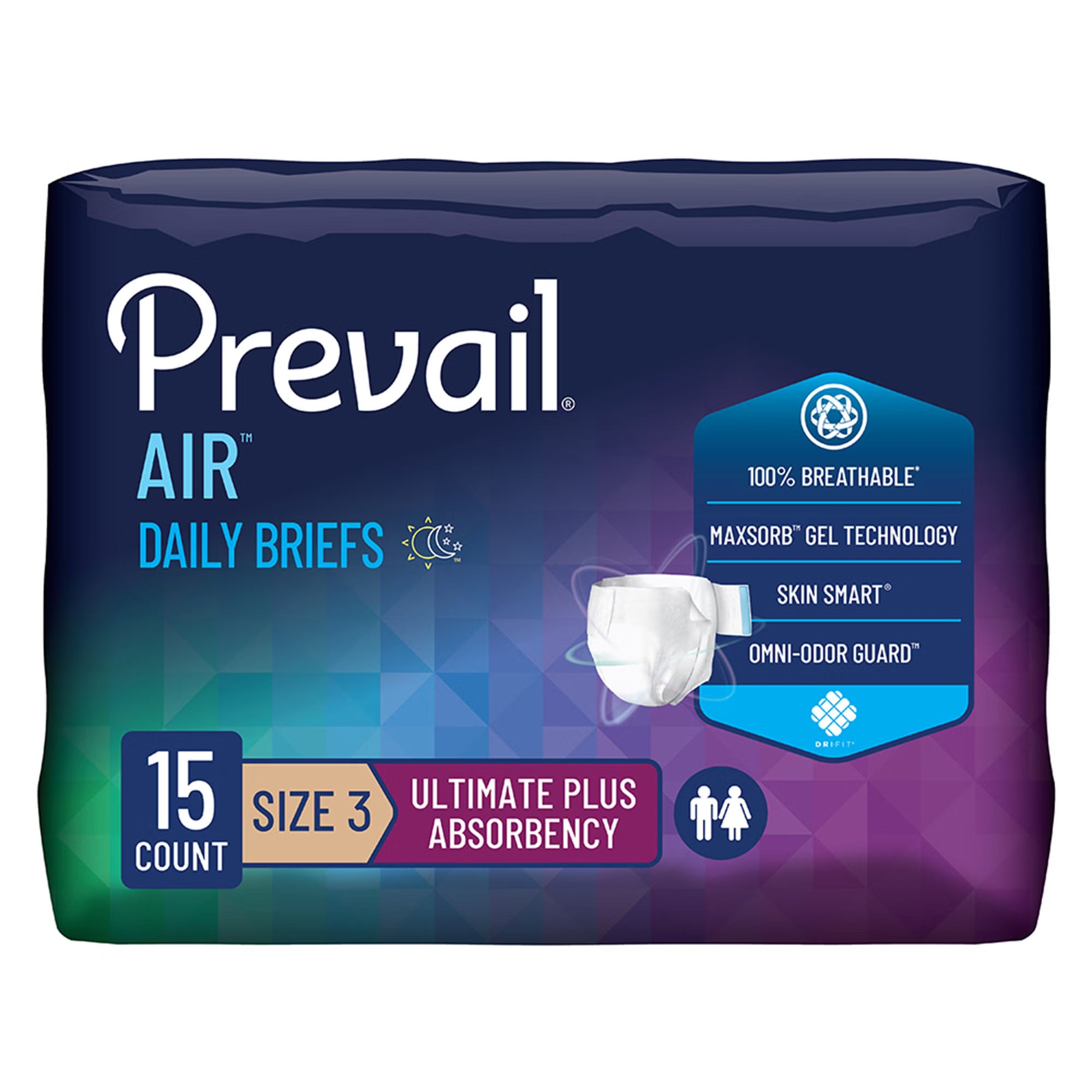 Prevail Air™ Stretchable Ultimate Plus Absorbency Briefs, Size 3