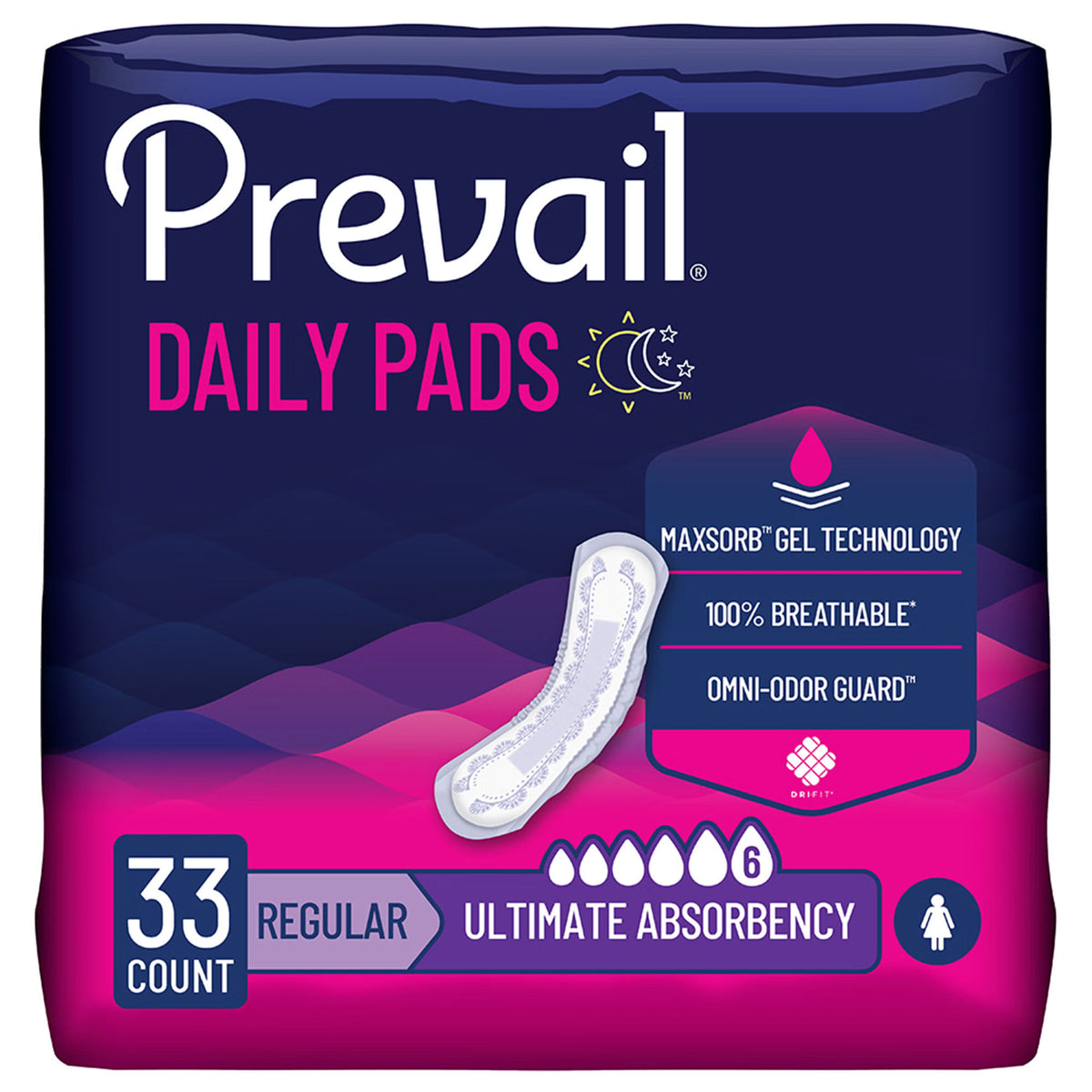 Prevail® Daily Pads Ultimate Bladder Control Pad, 16-Inch Length — Pack of 33