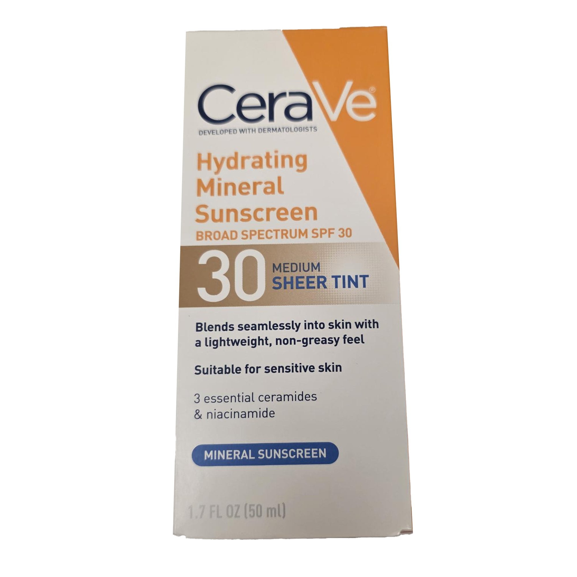 CeraVe Hydrating Mineral Sunscreen Medium Sheer Tint, SPF 30, 1.7-ounce Tube
