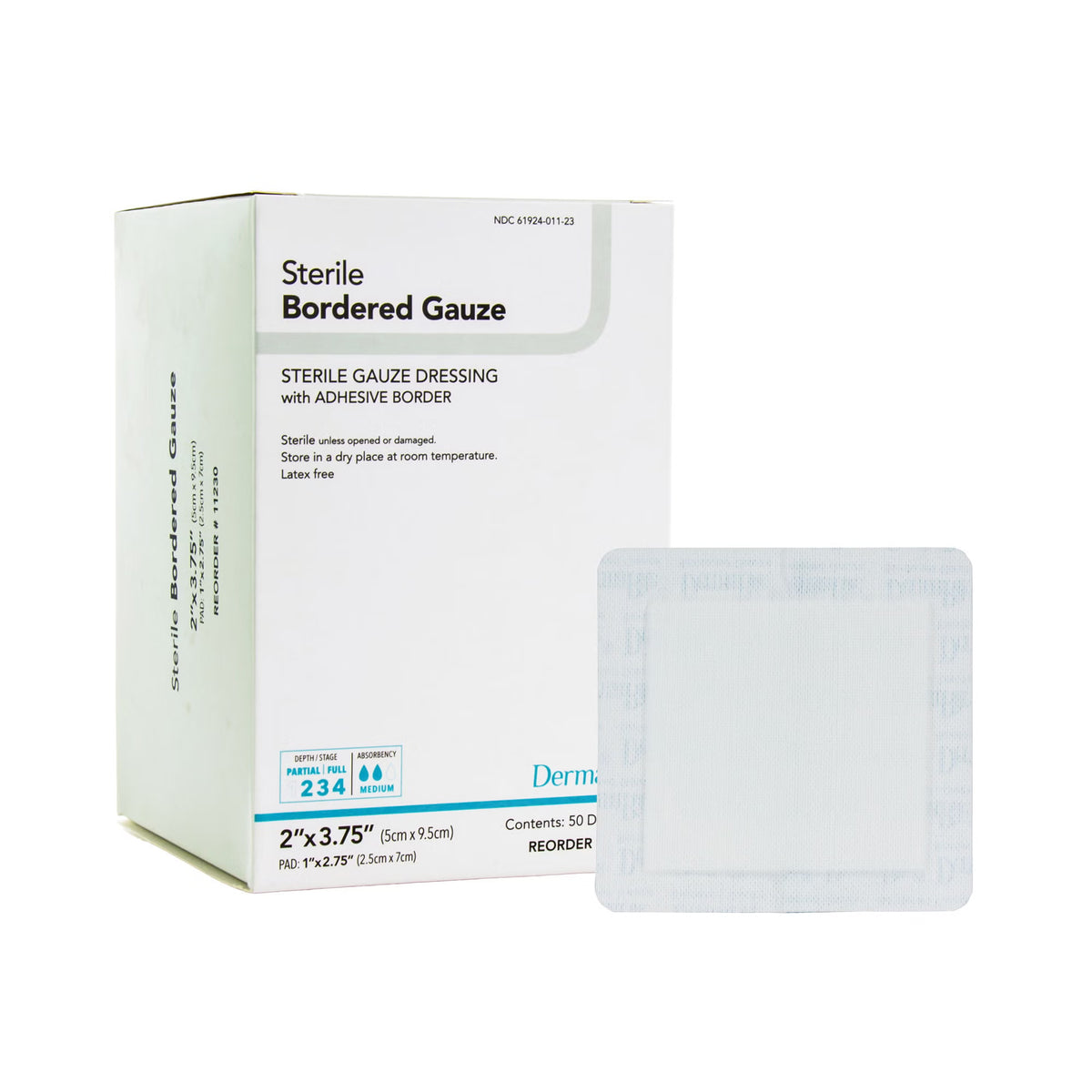 DermaRite Gauze Adhesive Dressing, White, Sterile, 2 x 3¾ inch — Box of 50