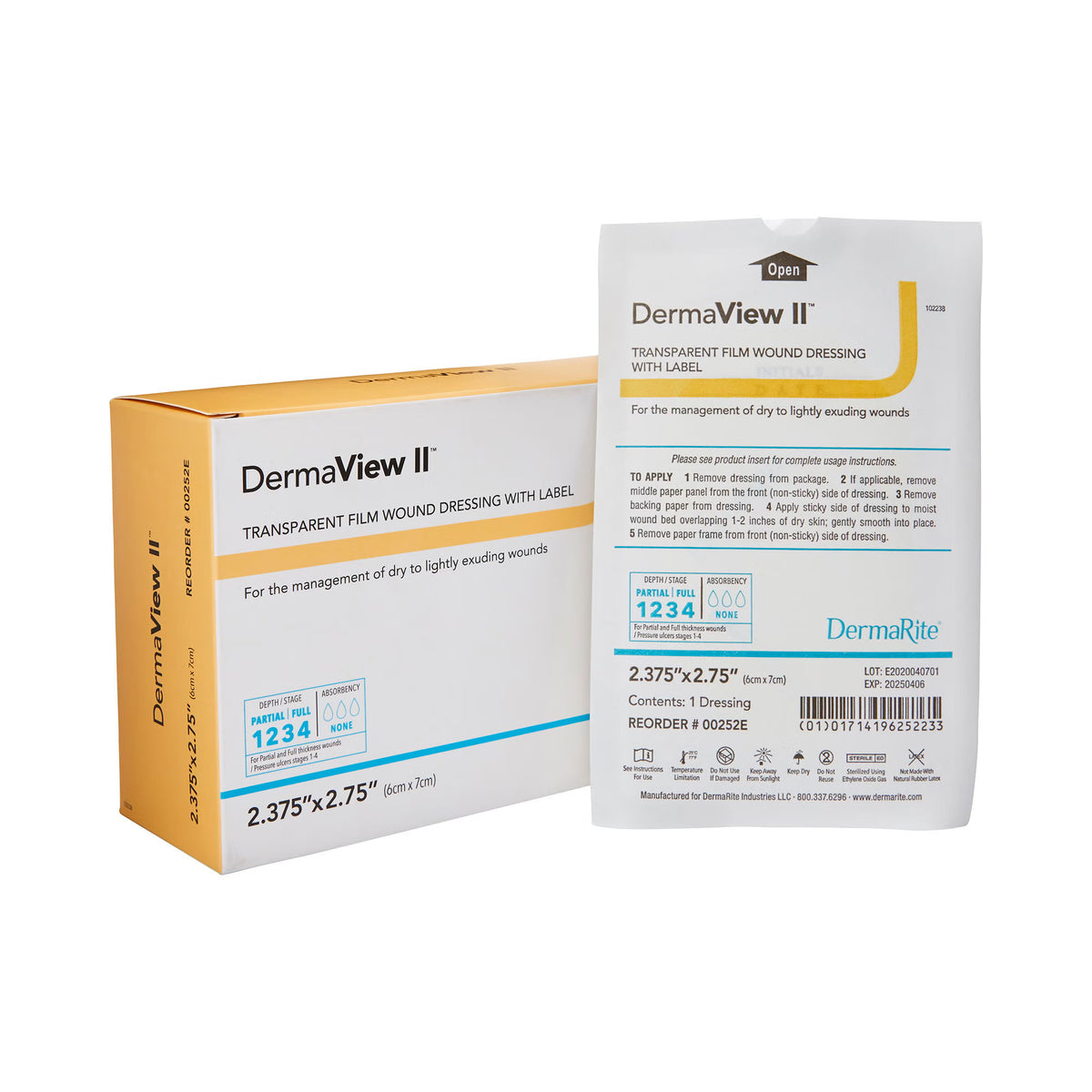 DermaView II™ Transparent Film Dressing, 6 x 7 Centimeter — Box of 100