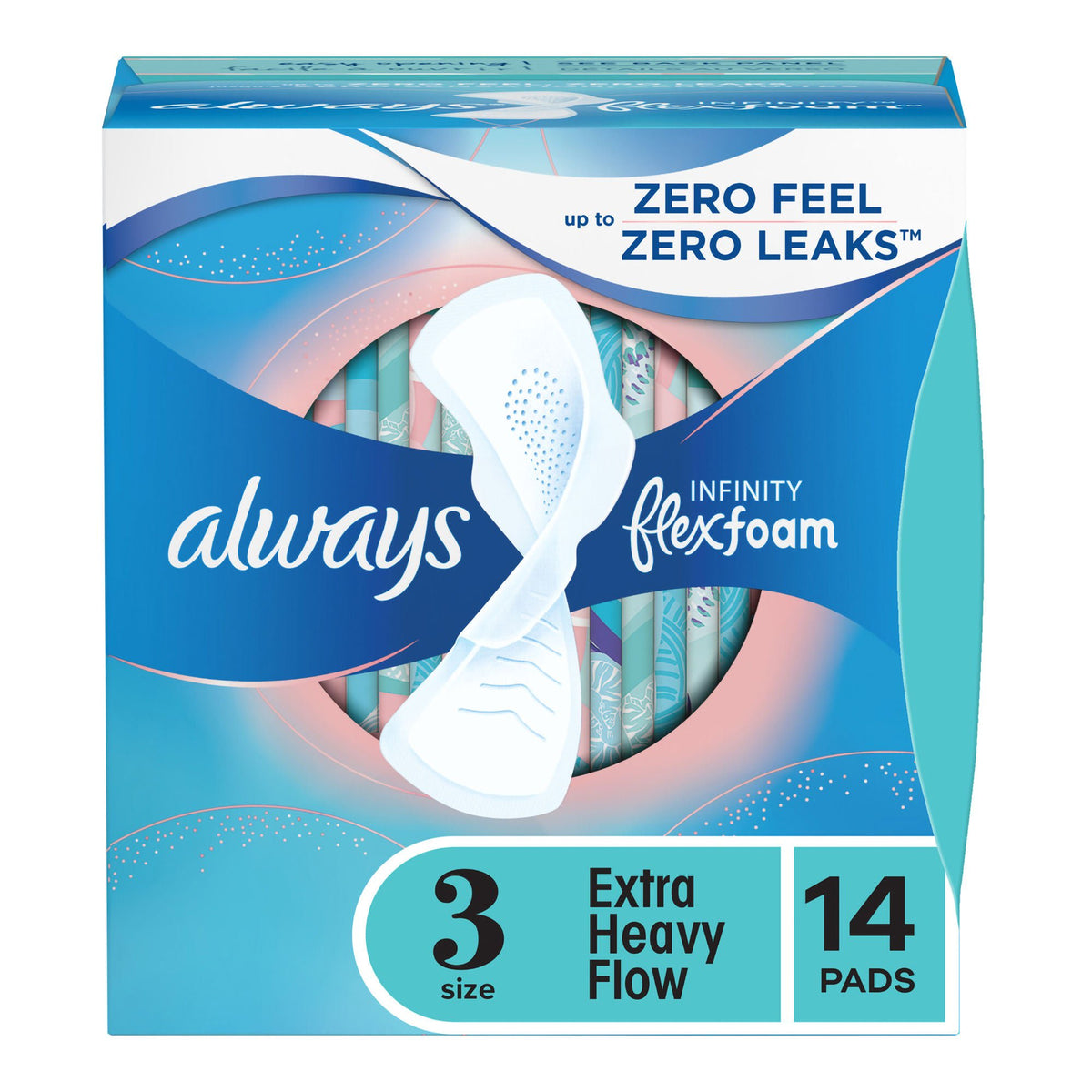 Always® Infinity Extra Heavy Flow Pads with Wings, Size 3 — Box of 14