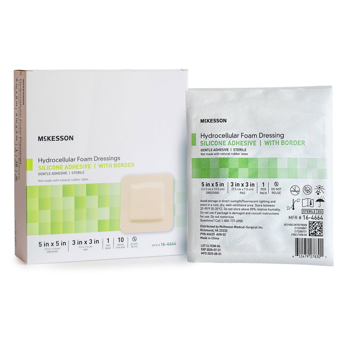 McKesson 5 x 5 Inch Five-Layer Hydrocellular Foam Dressing w/ 2 x 2 Inch Border — Box of 10
