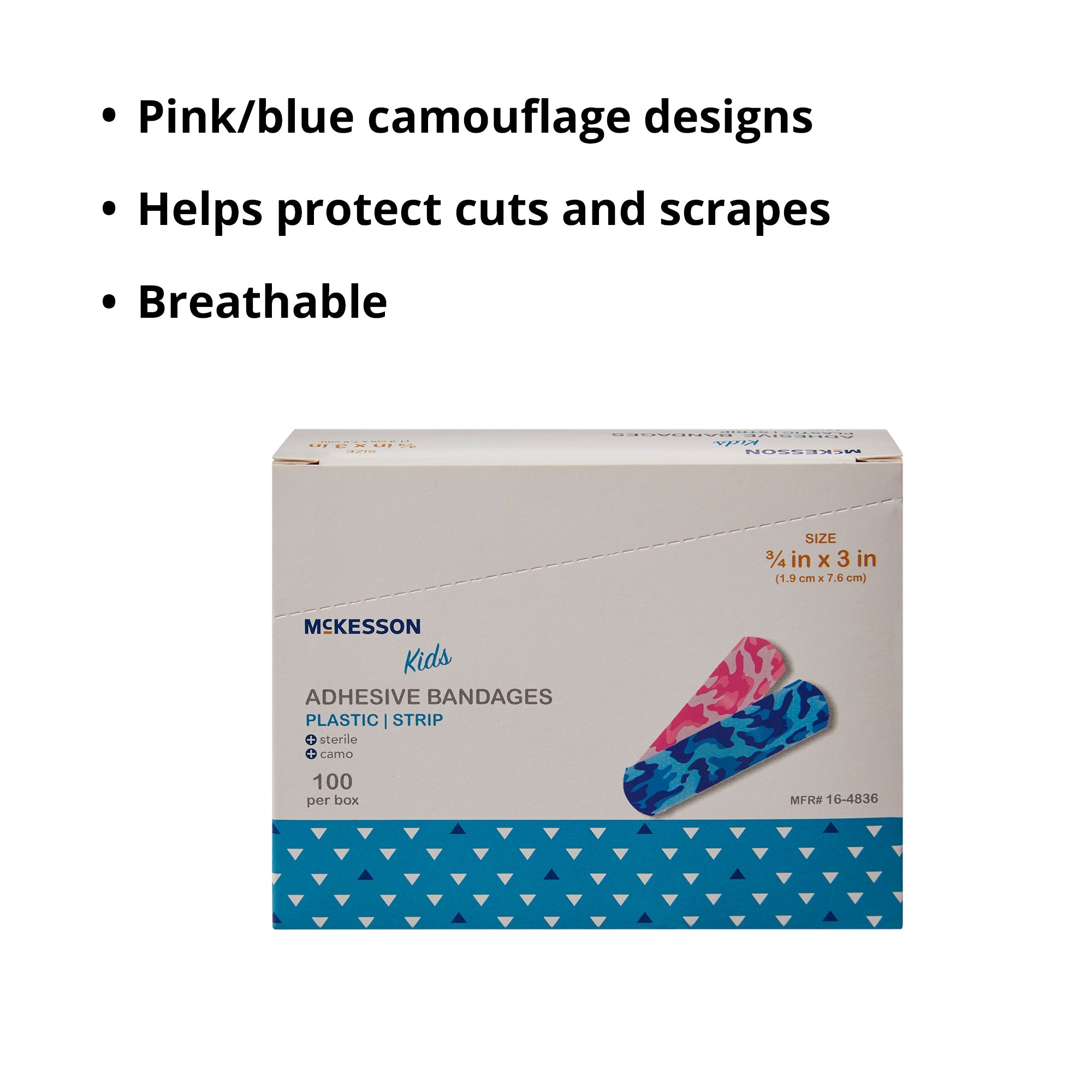 McKesson Kids Kid Design (Blue / Pink Camo) Adhesive Strip, 3/4 x 3 Inch