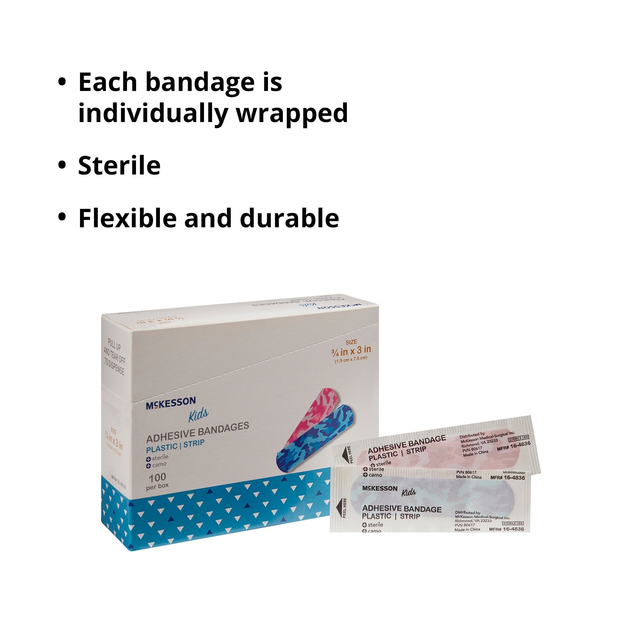 McKesson Kids Kid Design (Blue / Pink Camo) Adhesive Strip, 3/4 x 3 Inch