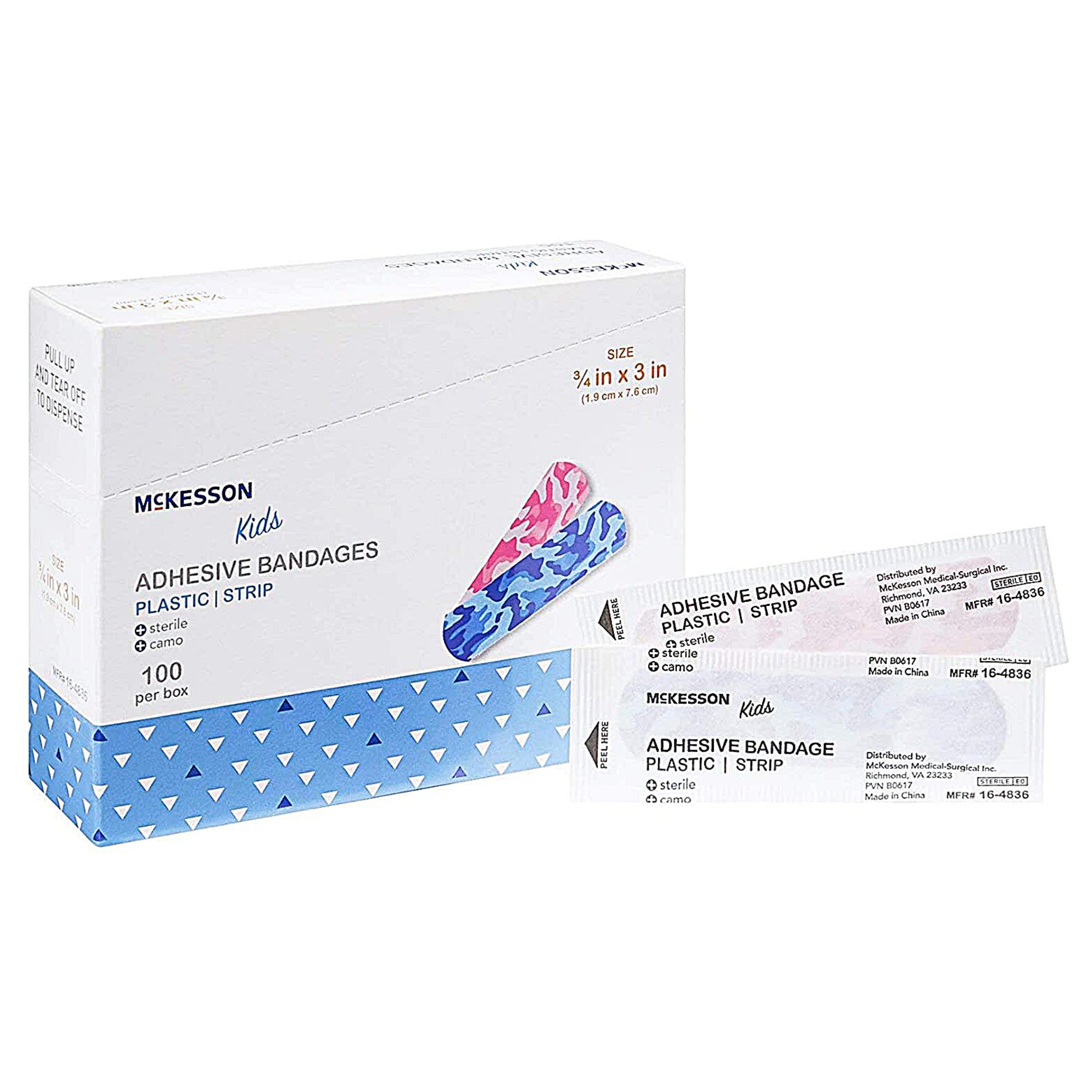 McKesson Kids Kid Design (Blue / Pink Camo) Adhesive Strip, 3/4 x 3 Inch