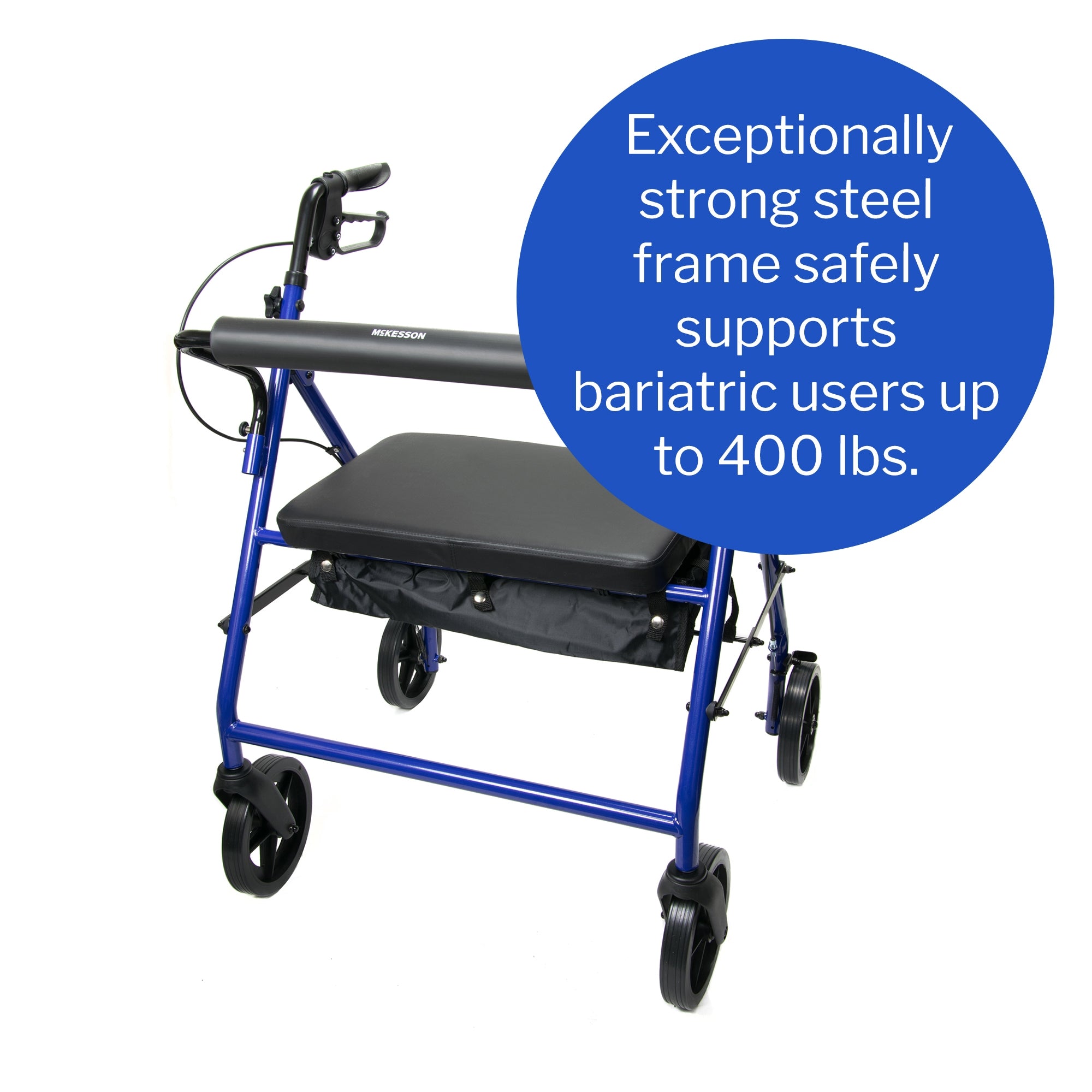 McKesson Bariatric Folding Four-Wheel Rollator, Blue