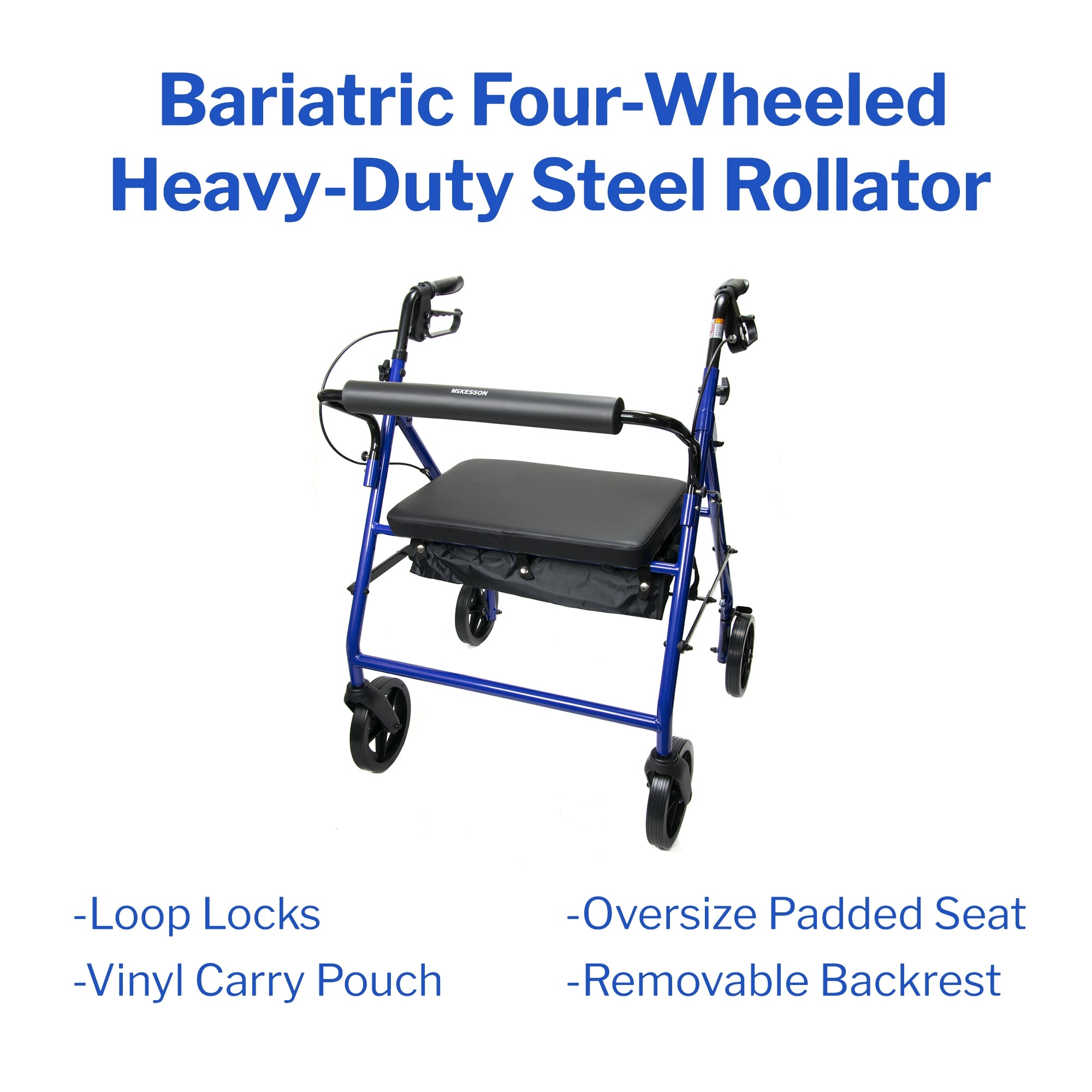 McKesson Bariatric Folding Four-Wheel Rollator, Blue