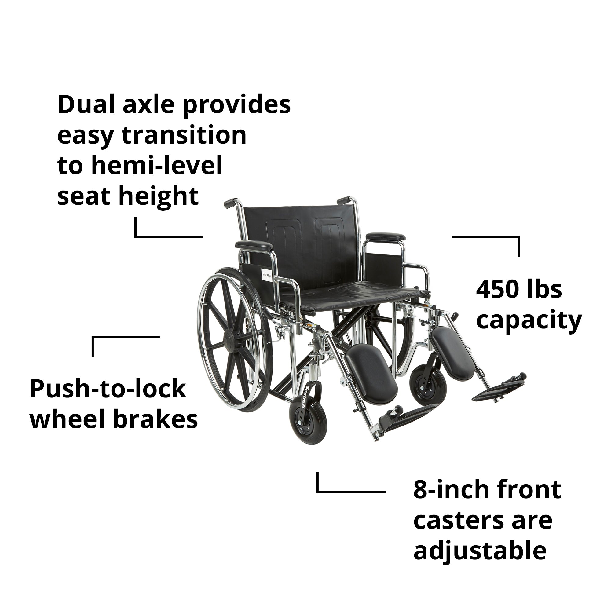 McKesson Bariatric Wheelchair, 24-Inch Seat Width, 450-lb. Capacity