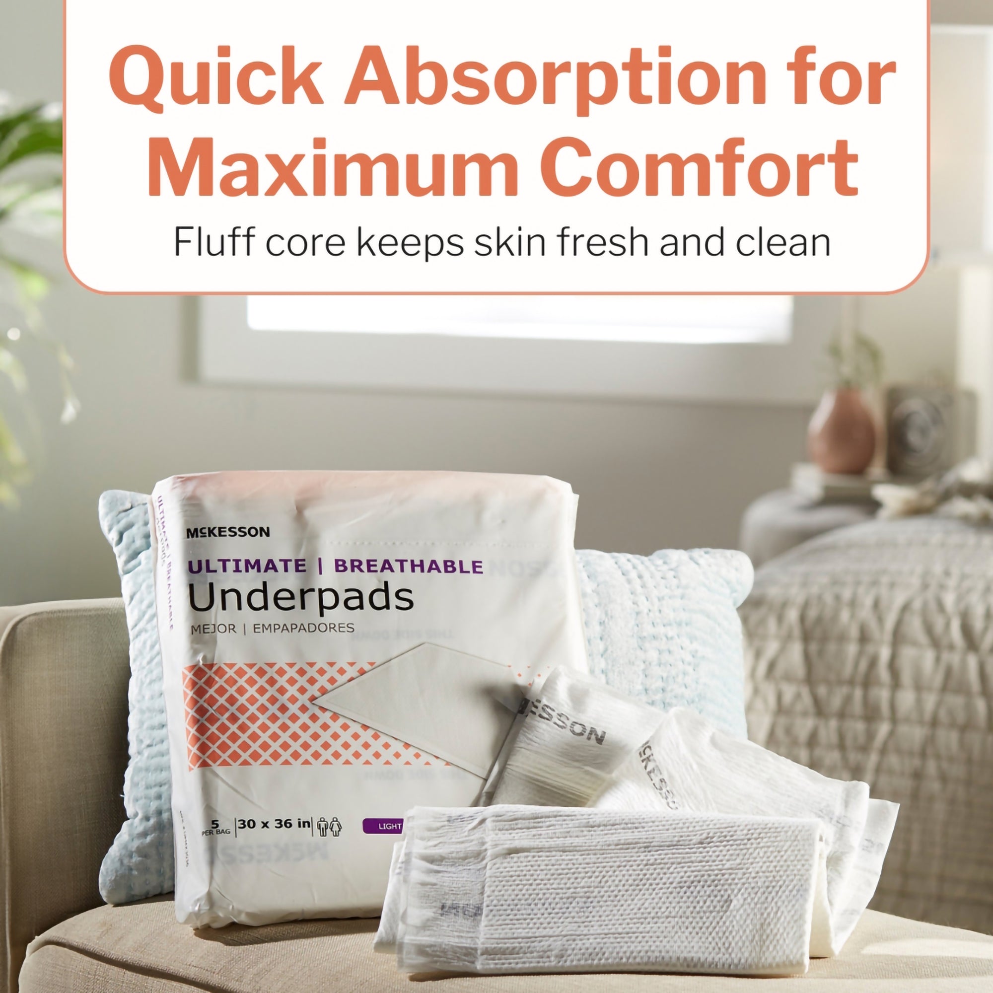 McKesson Ultimate Breathable Underpads, Heavy Absorbency, 30 x 36 Inch, White