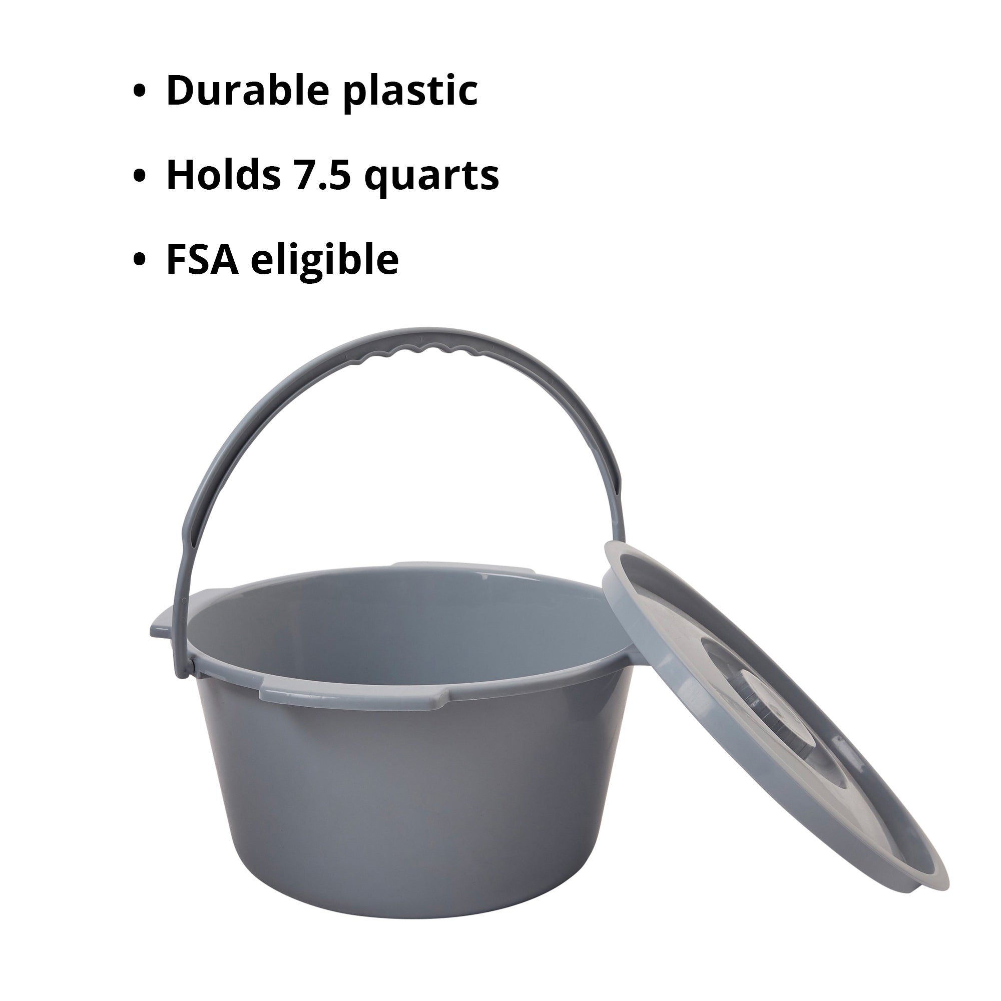 McKesson Commode Bucket With Metal Handle And Cover, 7-1/2 Quart, Gray