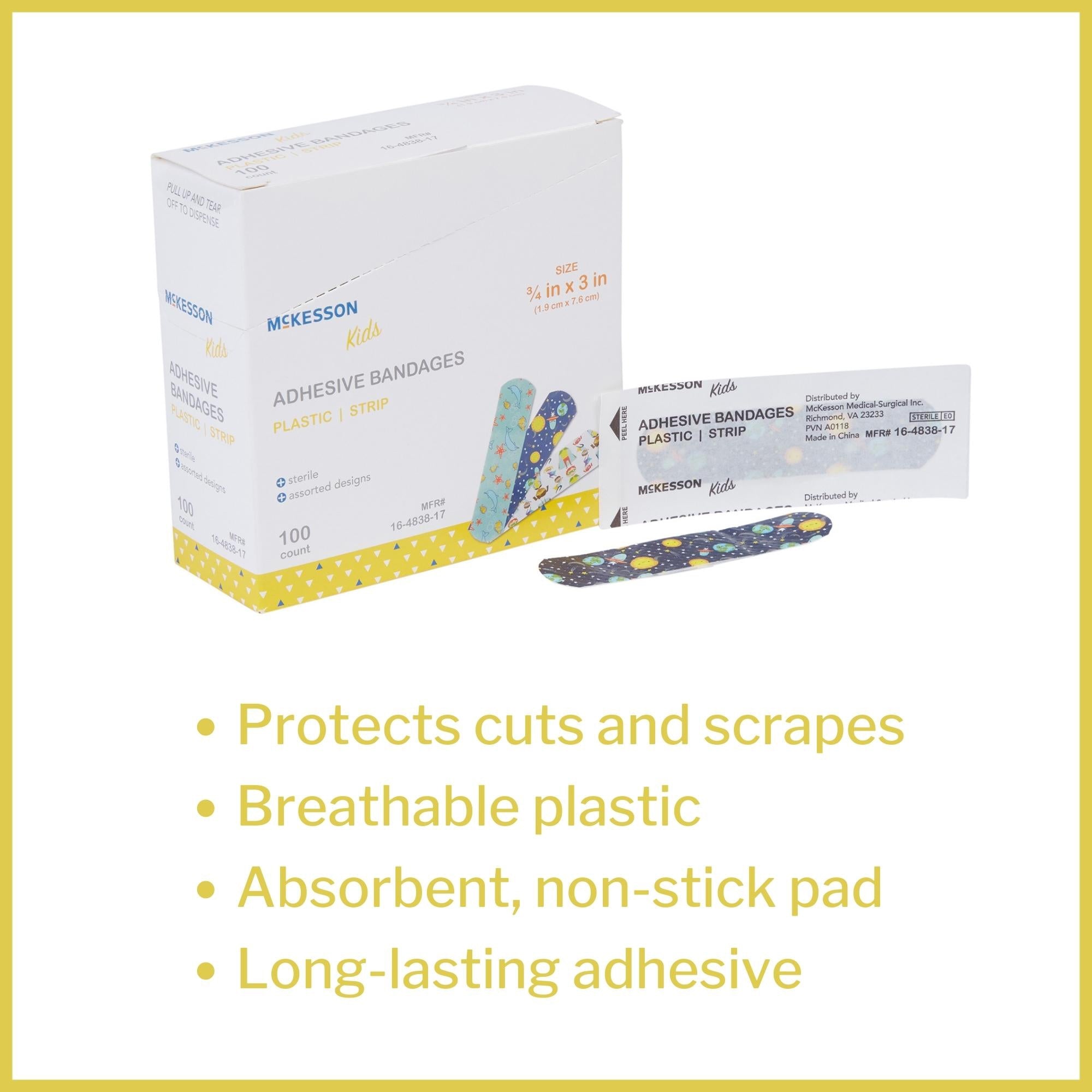McKesson Kids Kid Design (Assorted Prints) Adhesive Strip, 3/4 x 3 Inch