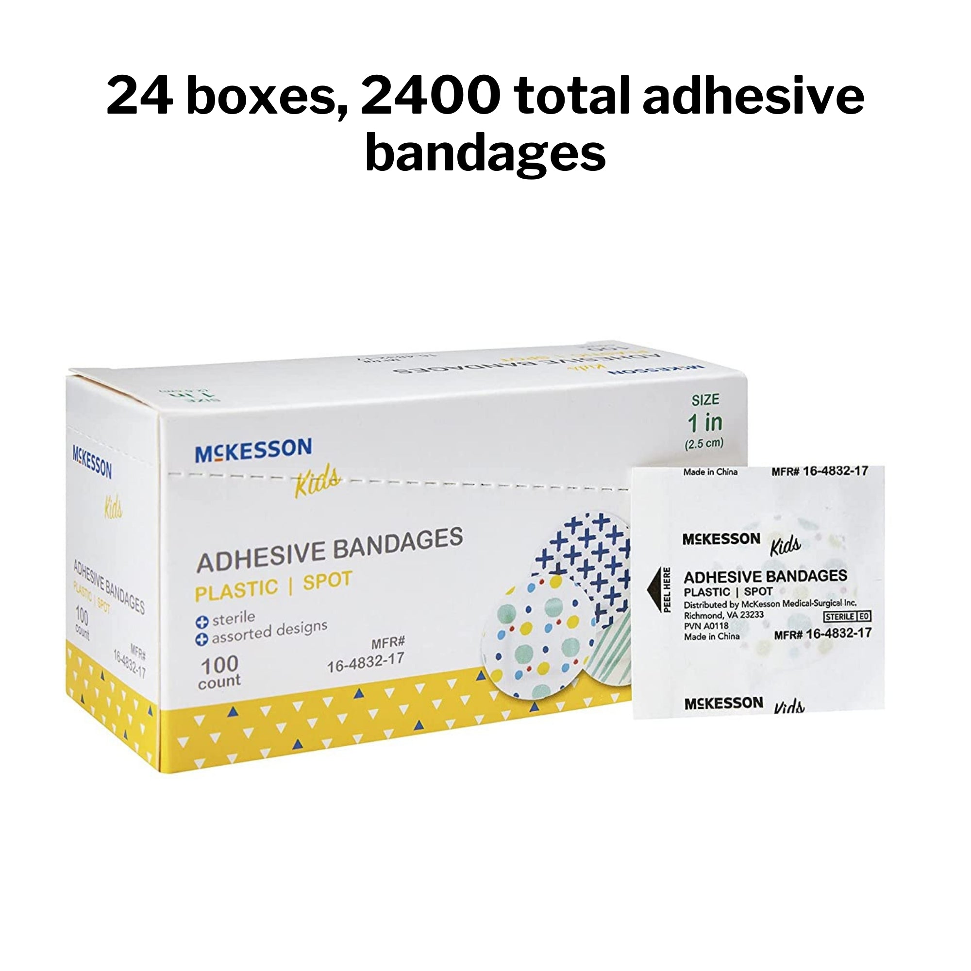 McKesson Kids Round Kid Design (Assorted Prints) Adhesive Spot Bandage, 1 Inch