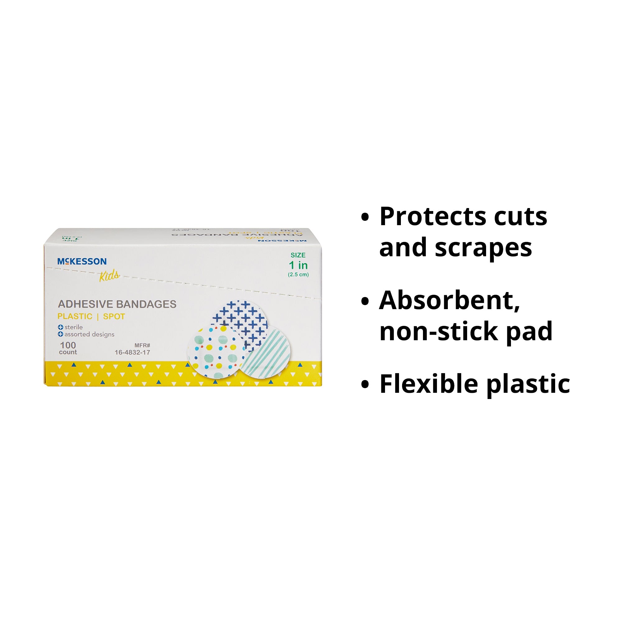 McKesson Kids Round Kid Design (Assorted Prints) Adhesive Spot Bandage, 1 Inch