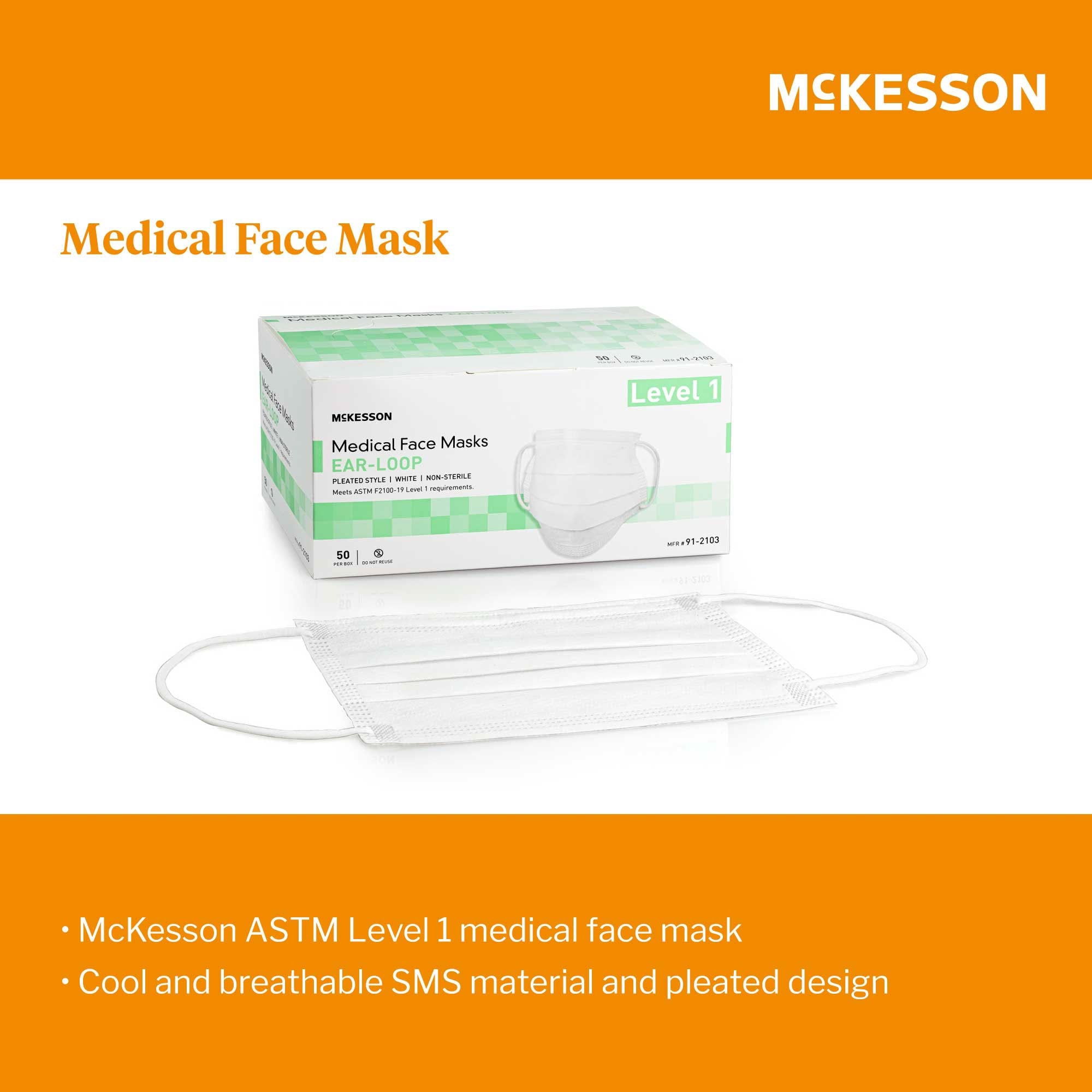 McKesson ASTM Level 1 Medical Face Masks, White