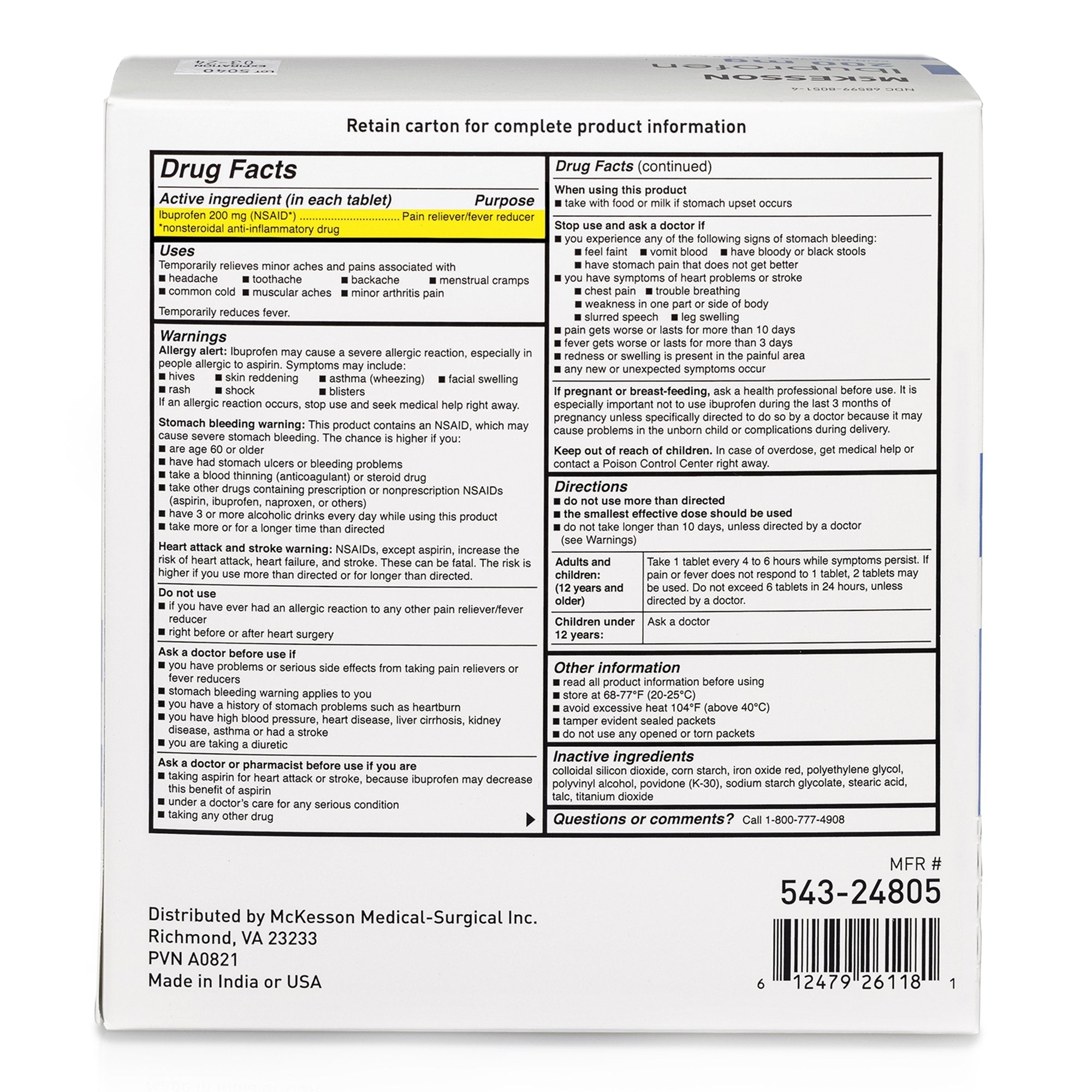 McKesson Ibuprofen Pain Relief, 200 packet box