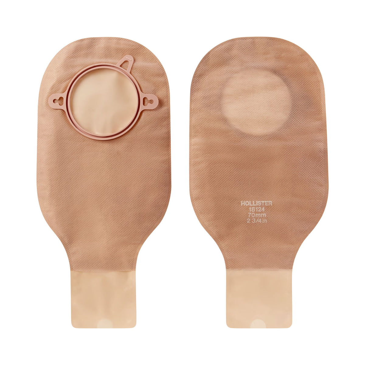 New Image™ 18124 Beige Colostomy Pouch, Pre-cut to Fit 70 mm Stomas, Blue Match — Box of 10