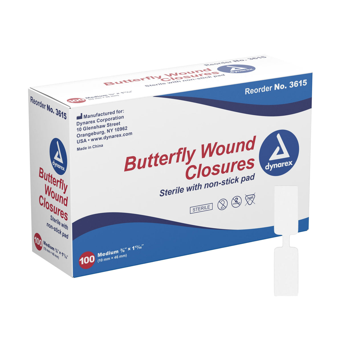 dynarex® Butterfly Wound Closure Strip, 3/8 by 1-13/16 Inches — Box of 100