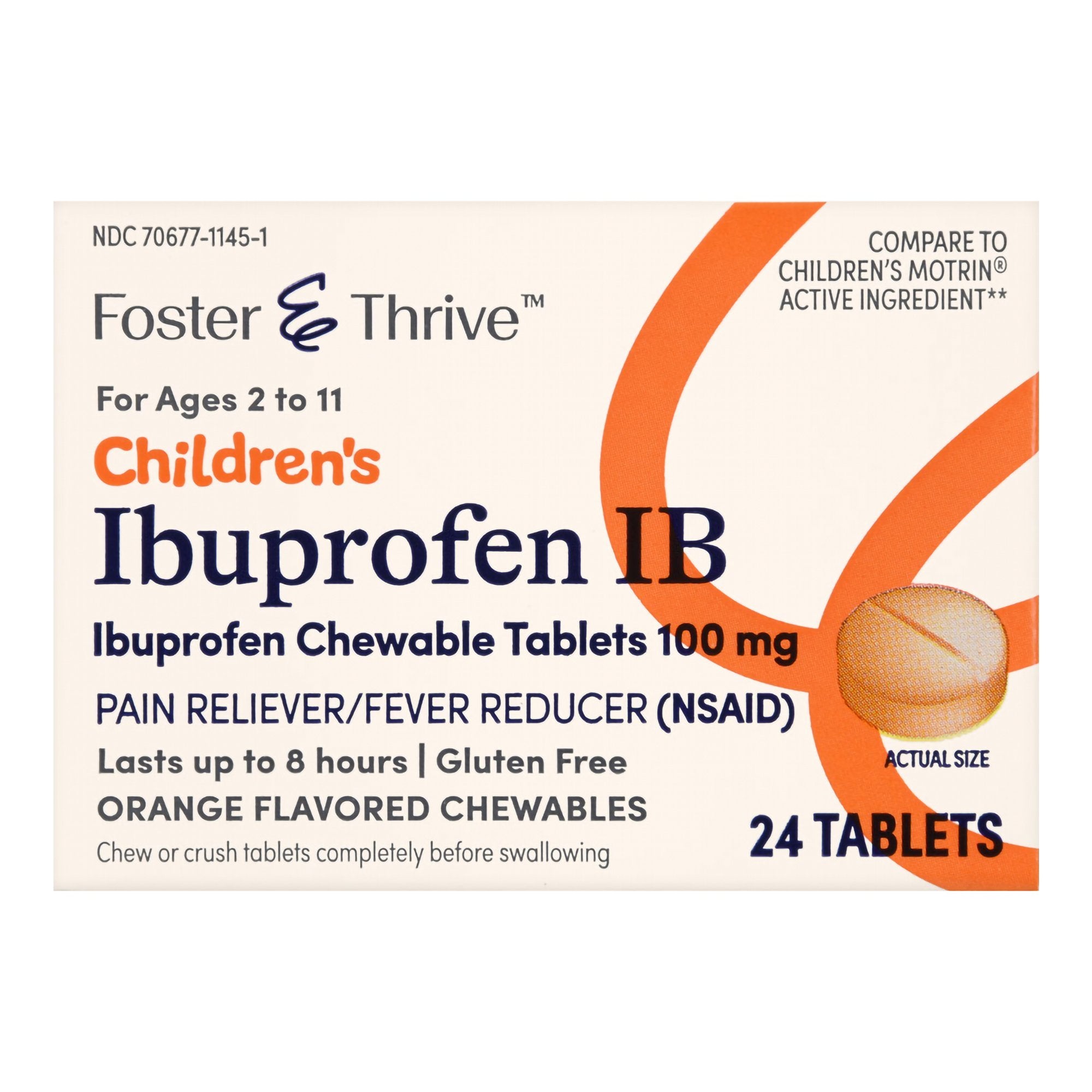 Foster & Thrive Children's Ibuprofen IB Chewable Tablets 100 mg Orange