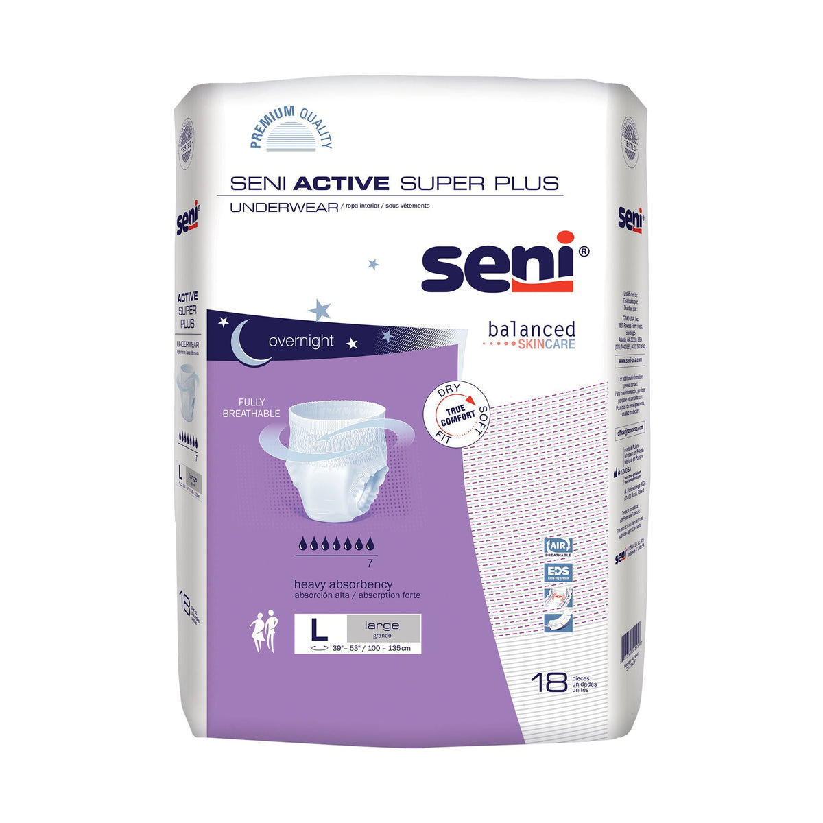Seni® Active Super Plus Overnight Heavy Absorbent Underwear, Large — Pack of 18
