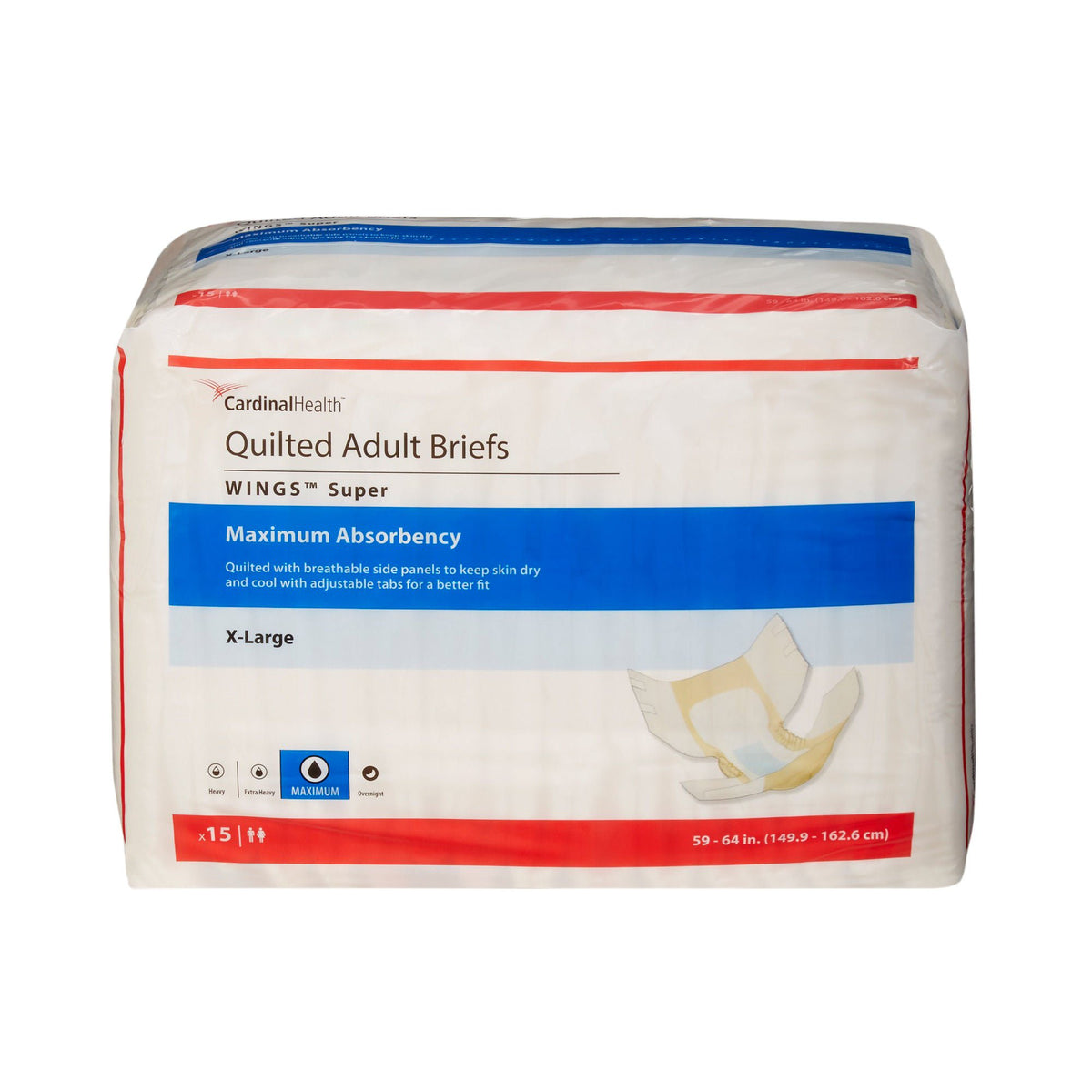Wings™ Super Quilted Maximum Absorbency Incontinence Brief, Extra Large — Bag of 15