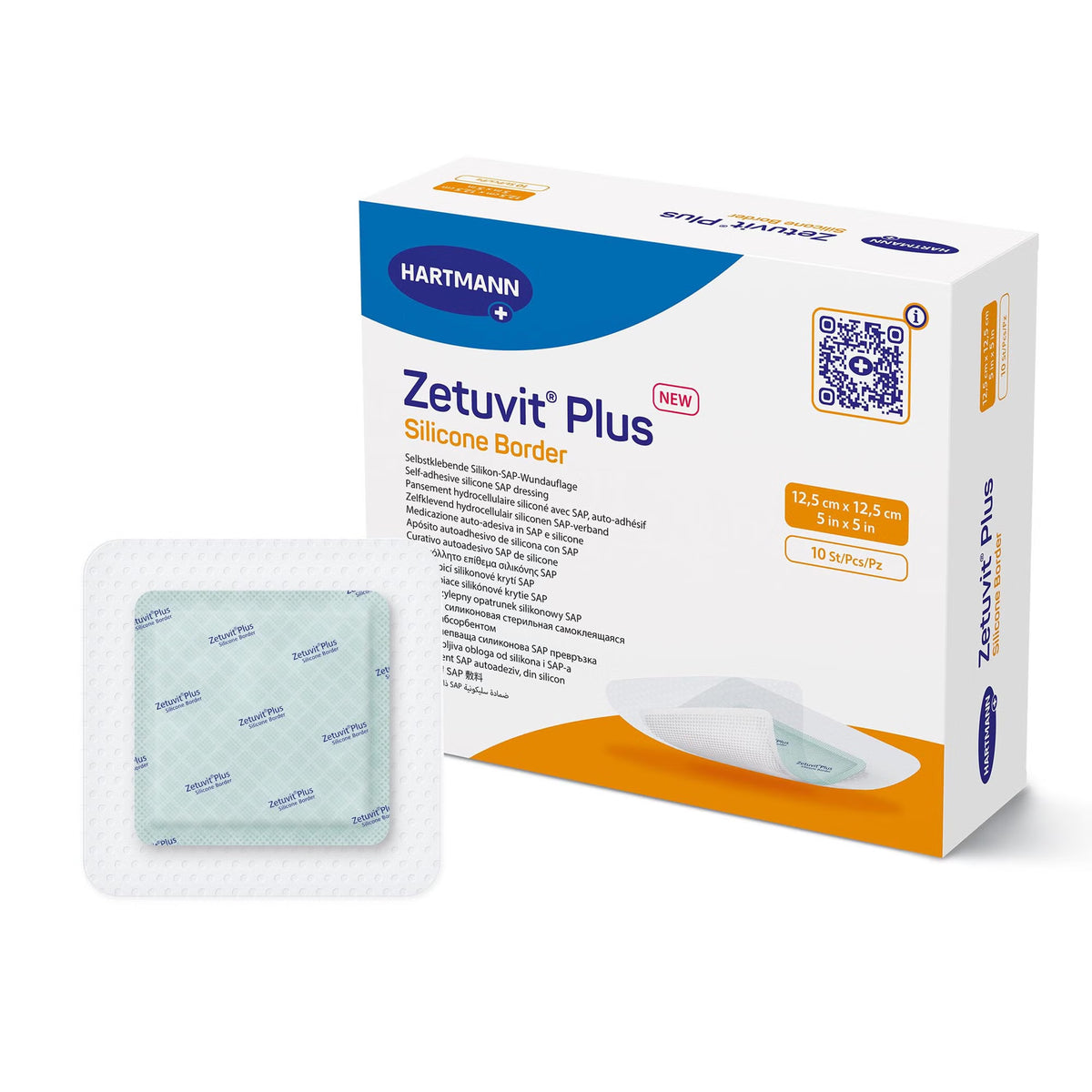 Zetuvit® Plus Silicone Border Super Absorbent Dressing, 5 x 5 Inch — Box of 10