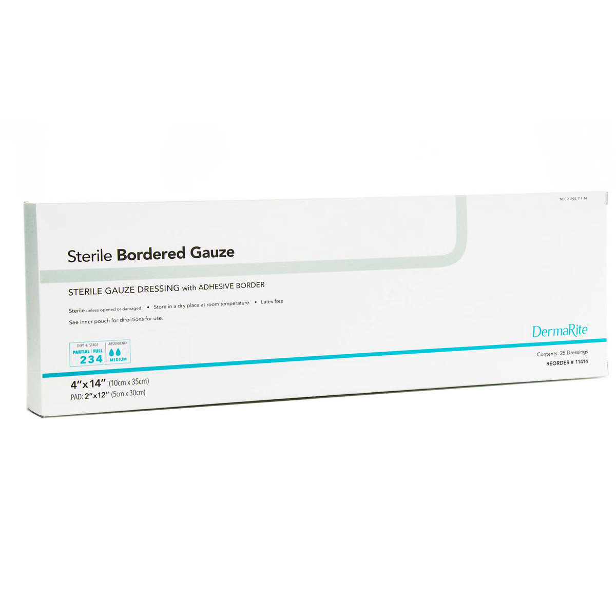 DermaRite® Sterile Gauze Adhesive Dressing, 4 x 14 inch — Box of 25