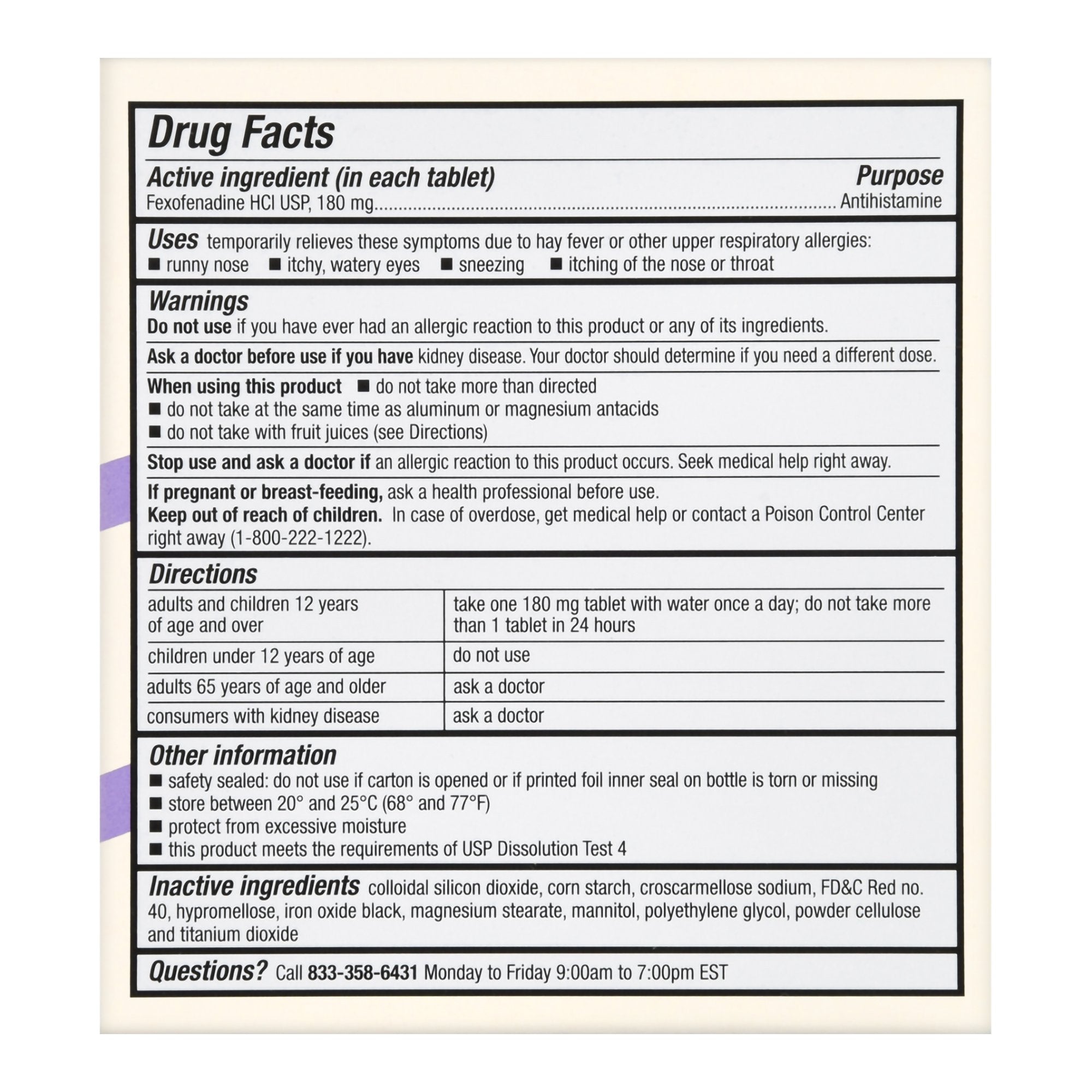 Foster & Thrive 24 Hour Allergy Relief Fexofenadine HCl USP 180 mg Tablets