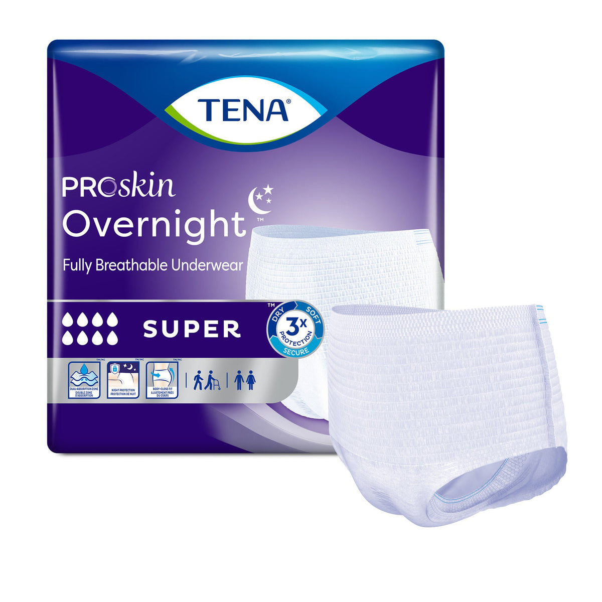 Tena® ProSkin Overnight™ Super Fully Breathable Underwear, Large