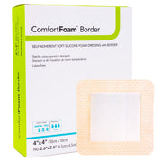 ComfortFoam™ Border Silicone Foam Dressing, 4 x 4 Inch — Box of 10