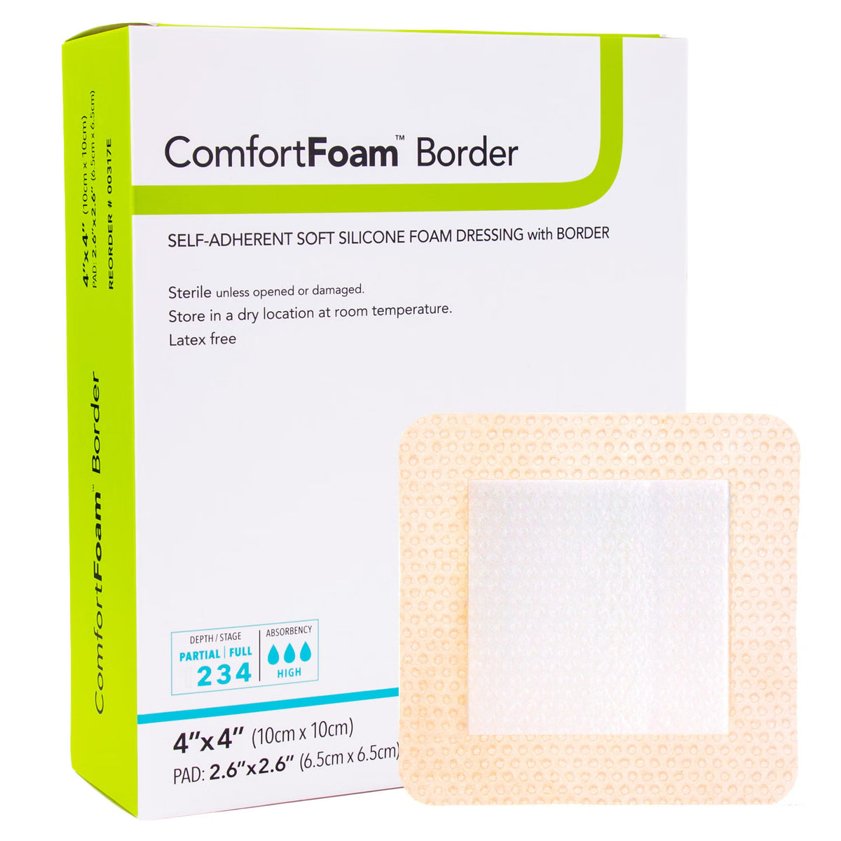 ComfortFoam™ Border Silicone Foam Dressing, 4 x 4 Inch — Box of 10