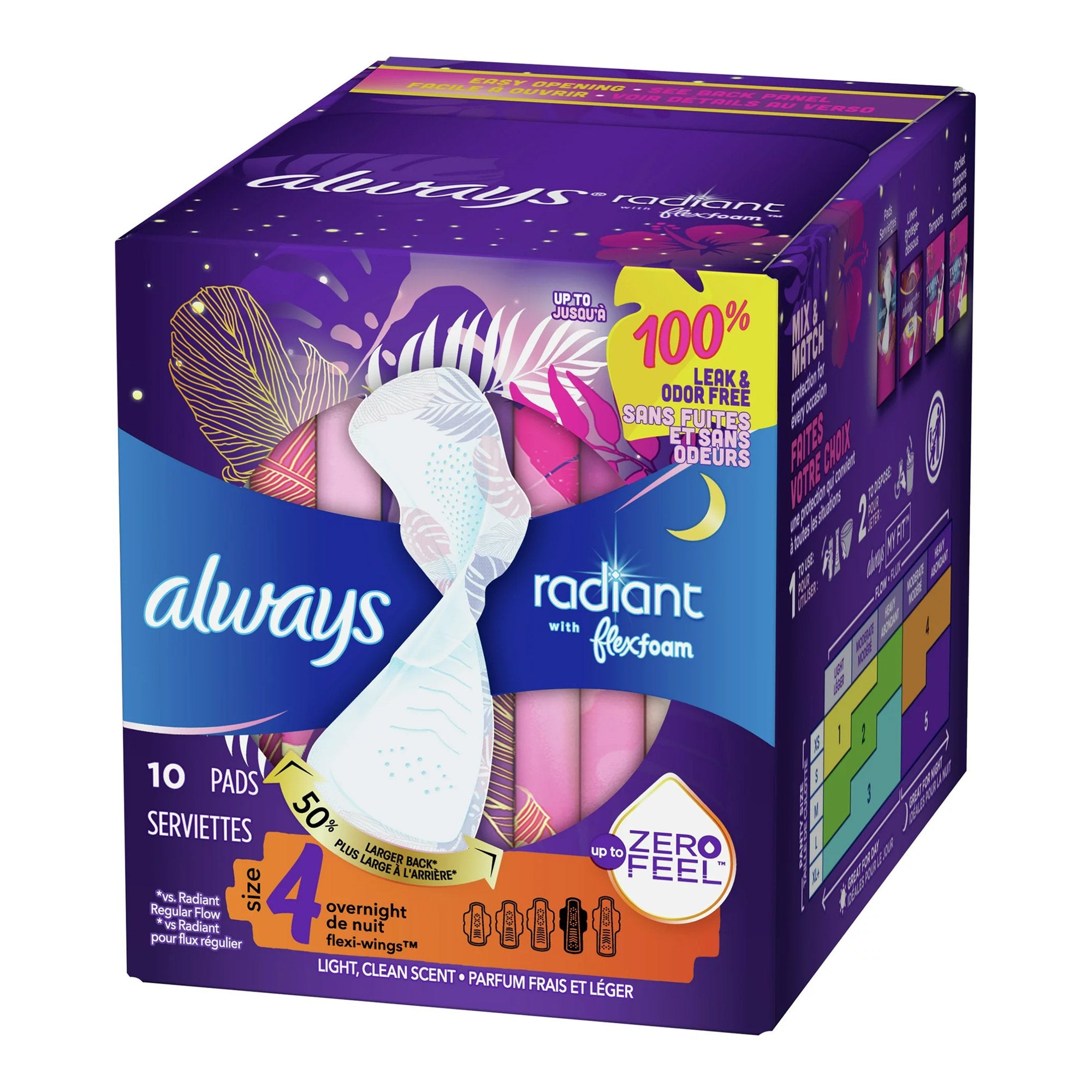 Always Radiant Overnight Pads, Size 4