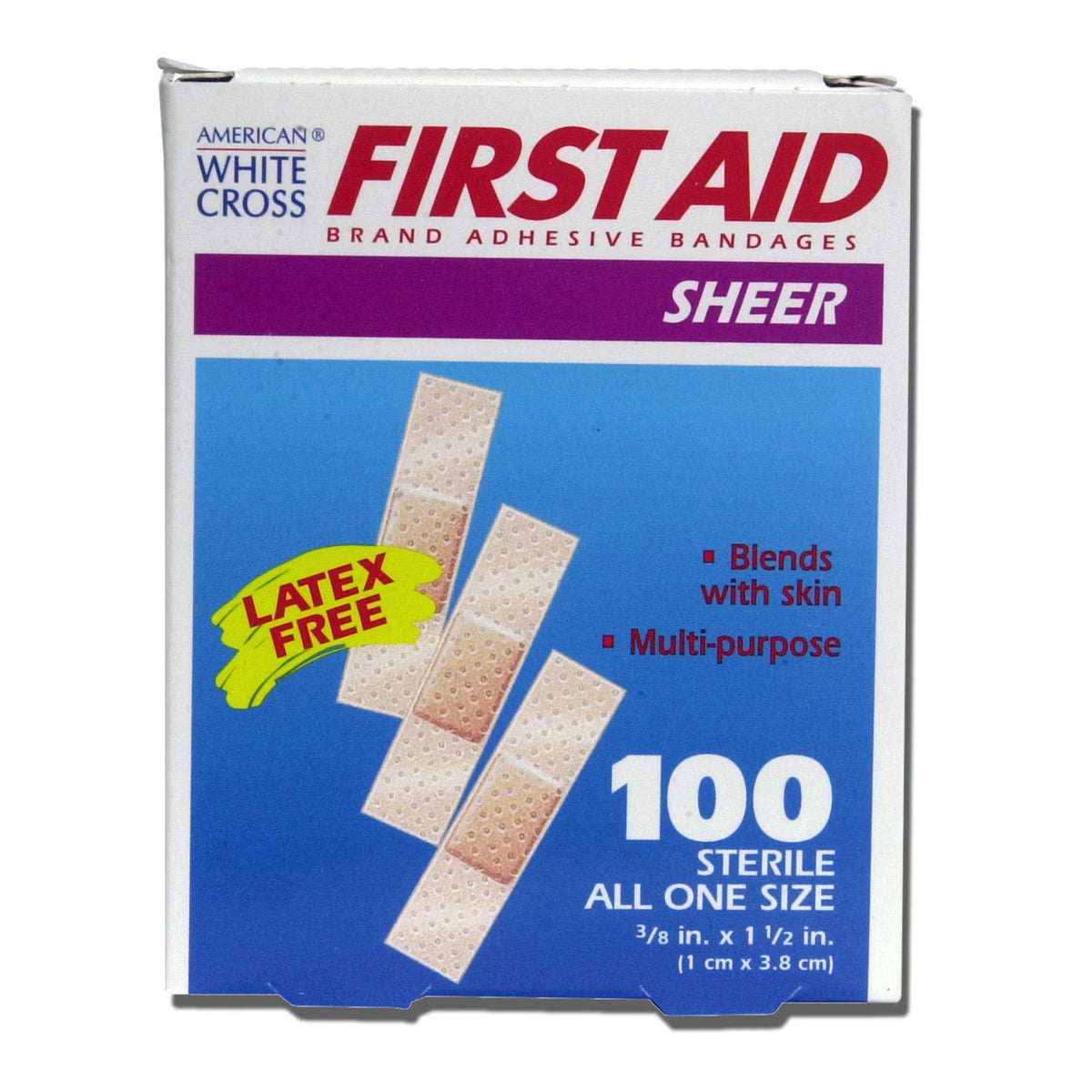 American® White Cross First Aid® Adhesive Strip, 3/8 x 1½ Inch — Box of 100