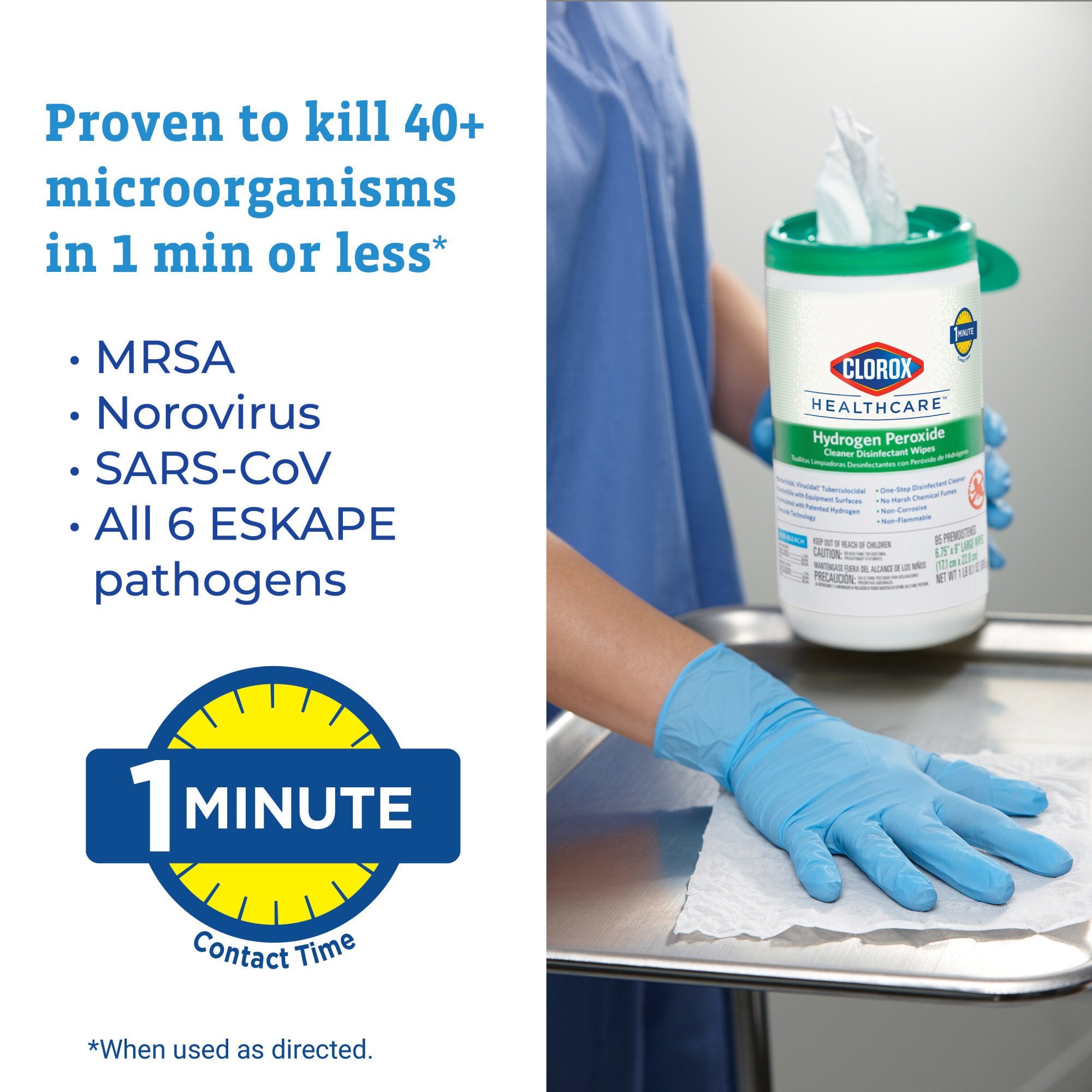 Clorox Healthcare Hydrogen Peroxide Cleaner Disinfectant Wipes 6.75 x 5.75 Inch