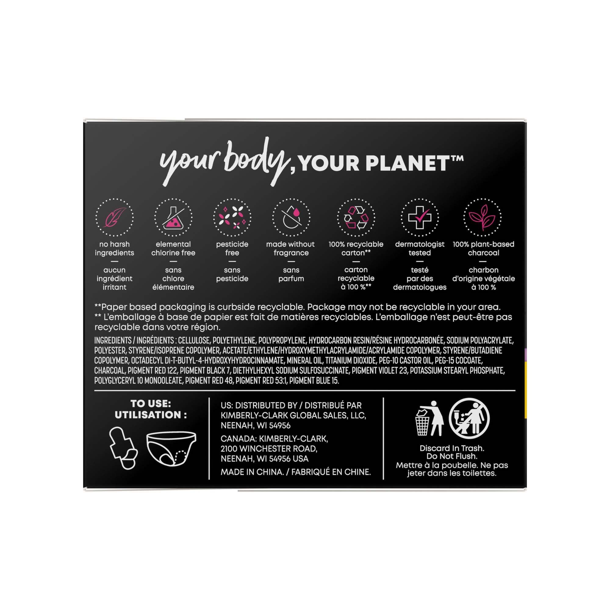 U by Kotex Balance Ultra Thin Charcoal Pads with Wings Regular