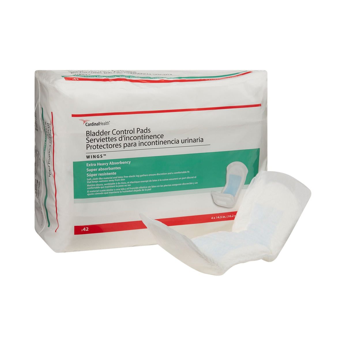 Sure Care™ Bladder Control Pads, Extra Heavy Absorbency, 4 x 14.5 Inch — Bag of 42
