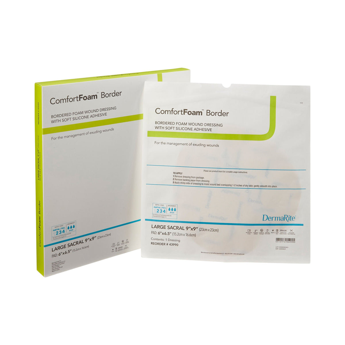 ComfortFoam™ Bordered Foam Wound Dressing w/ Soft Silicone Adhesive, 9 x 9 Inch — Box of 5