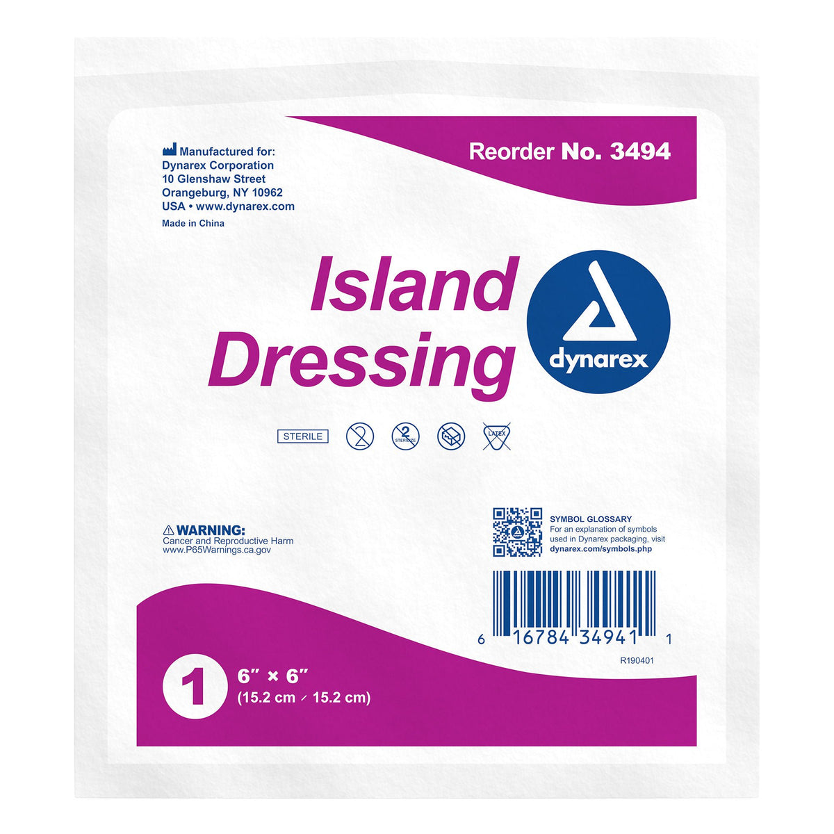 dynarex® White Adhesive Dressing, 6 x 6 Inch — Box of 25