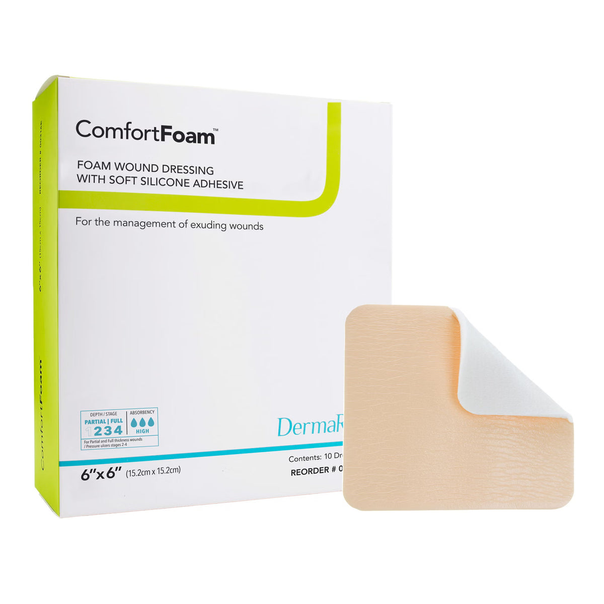 ComfortFoam™ Silicone Adhesive w/ Border Silicone Foam Dressing, 6 x 6 Inch — Box of 10