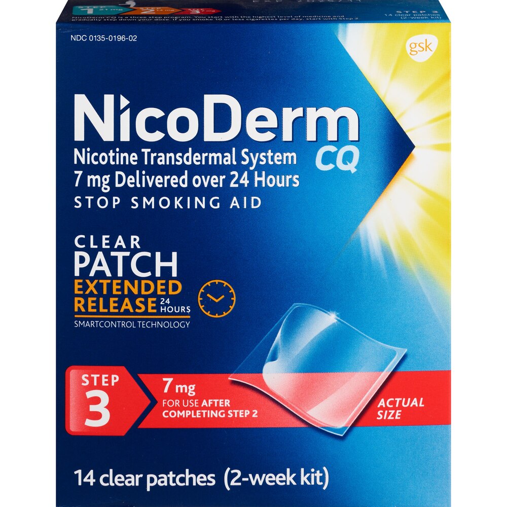Nicoderm CQ Step 3 Nicotine Transdermal System Clear Patches 7 mg