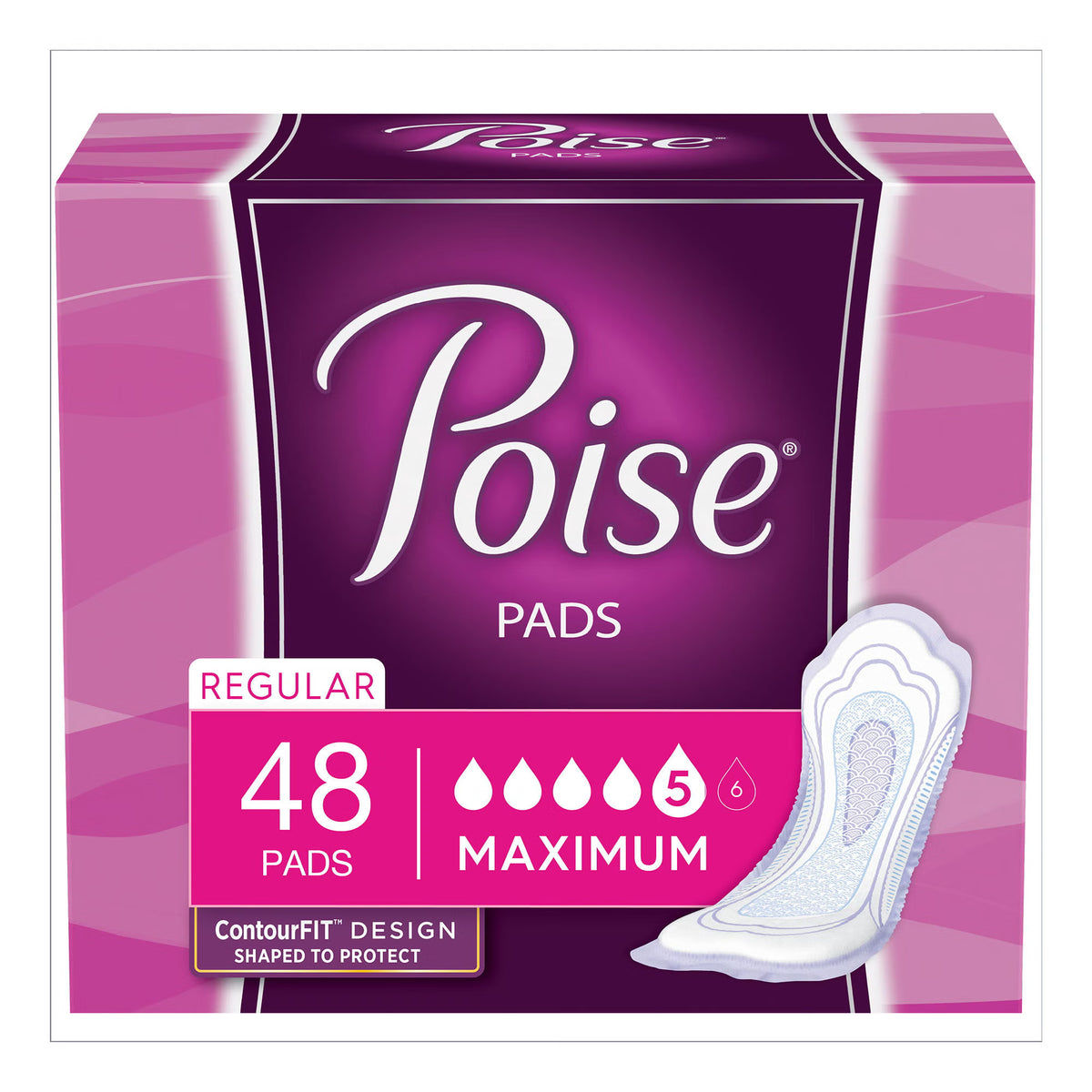 Poise® Maximum Absorbency Bladder Control Pad, Regular Length — Pack of 48