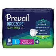 Prevail® Breezers® Ultimate Absorbency Incontinence Briefs, Large — Pack of 18