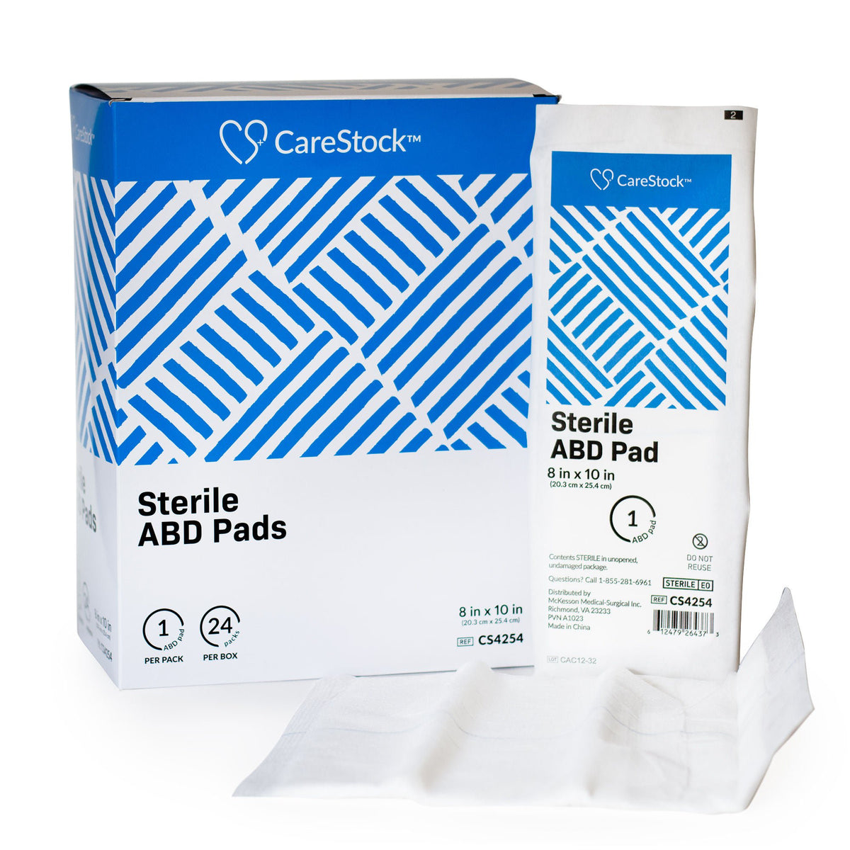 CareStock™ Sterile Abdominal Pad, 8 x 10 Inch – Nonwoven Cellulose ABD Pads — Box of 24