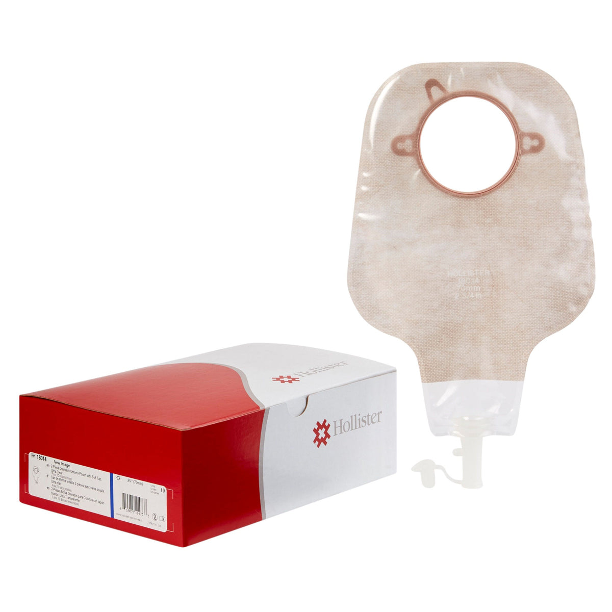New Image™ Two-Piece Ultra-Clear Ostomy Pouch, Pre-cut to Fit 70 mm Stoma, Blue — Box of 10