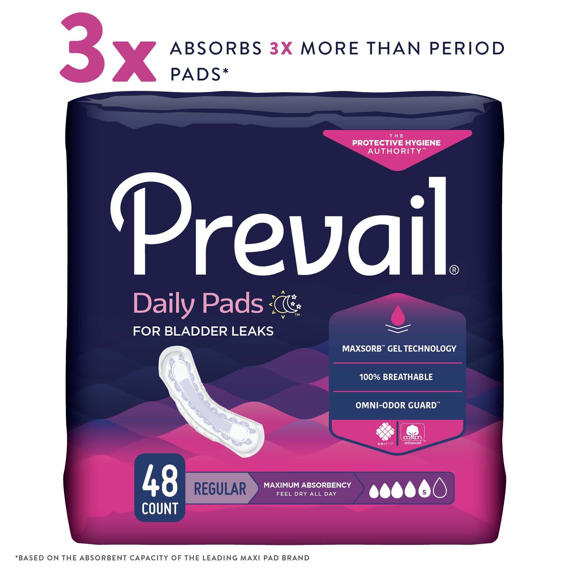 Prevail Daily Pads Maximum Bladder Control Pad, 11-Inch Length
