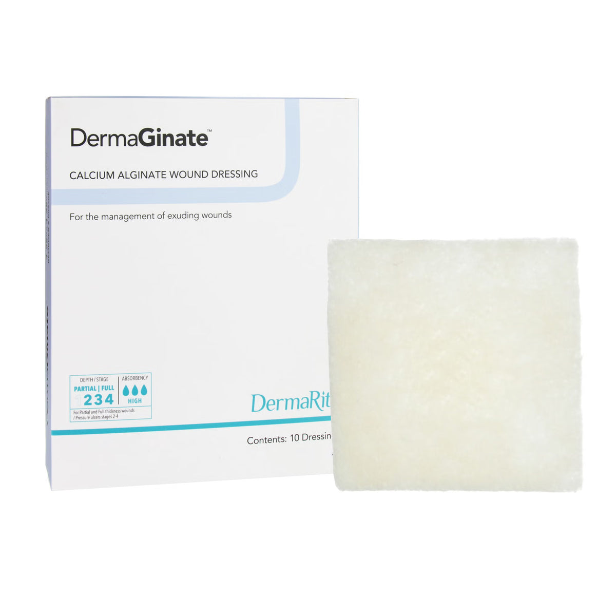 DermaGinate® Alginate Dressing, 2 x 2 Inch — Box of 10
