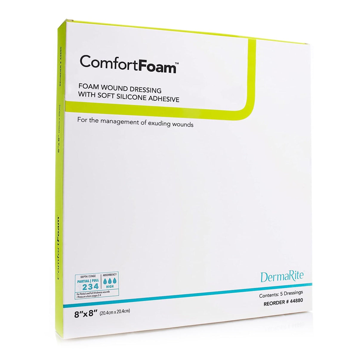 ComfortFoam™ Silicone Adhesive without Border Silicone Foam Dressing, 8 x 8 Inch — Box of 5