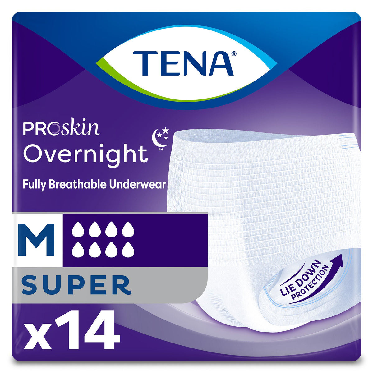 Tena® ProSkin Overnight™ Super Fully Breathable Underwear, Medium — Bag of 14