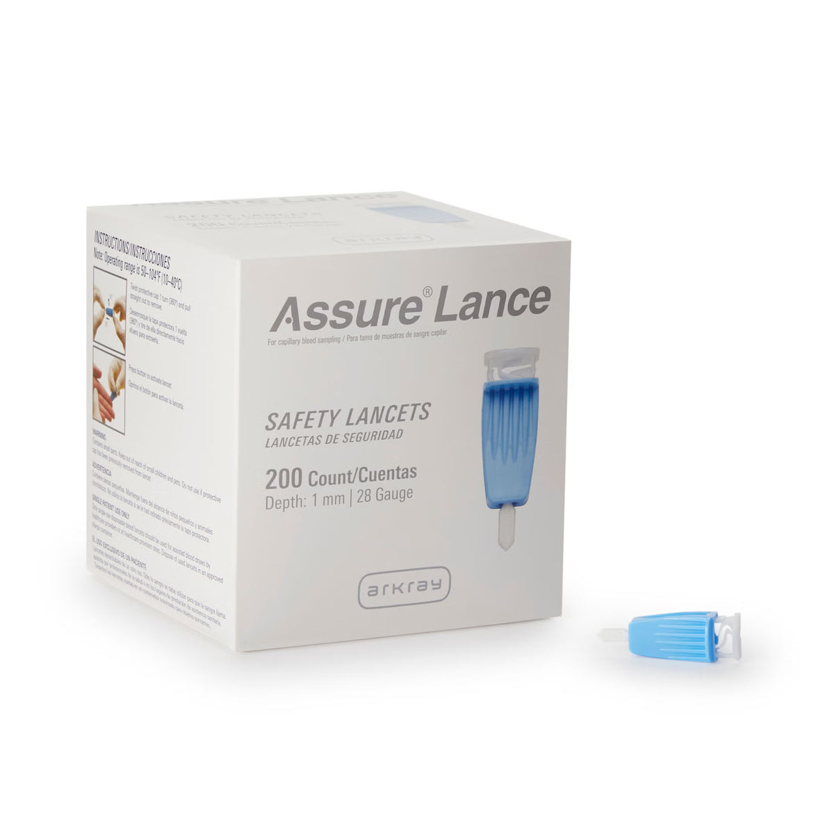 Assure® Lance Safety Lancet, 28 gauge, 1 mm Depth, Light Blue — Box of 200
